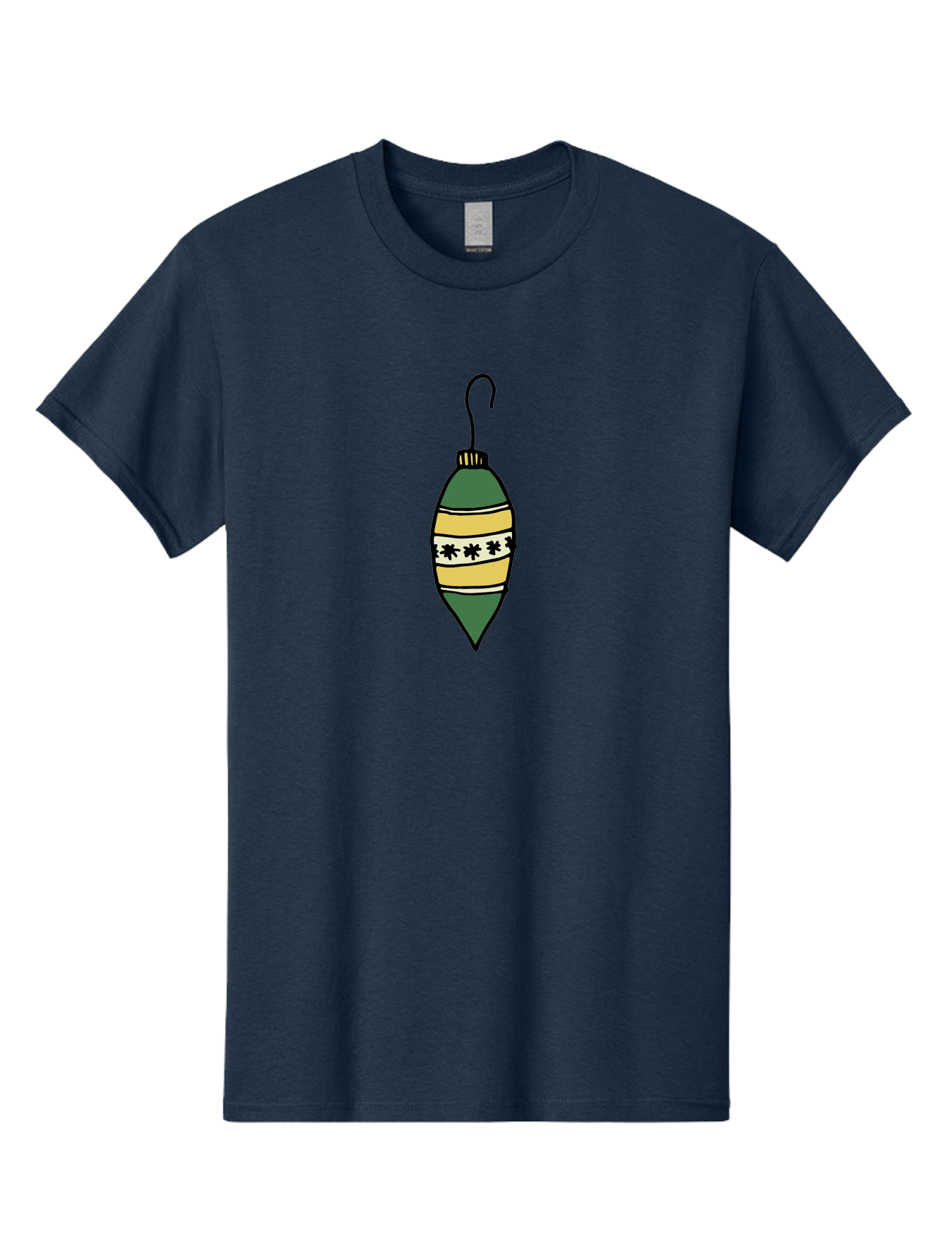 Christmas-Ornament-1 Men'S Graphic Tee, 100% Cotton, Comfortable Casual Summer Wear, Machine Washable, Christmas Decoration, Festive Ornament, Holiday Decor, Green And Yellow Bauble, Striped Pattern, Floral Design, Hanging Decoration, -  Aaa809