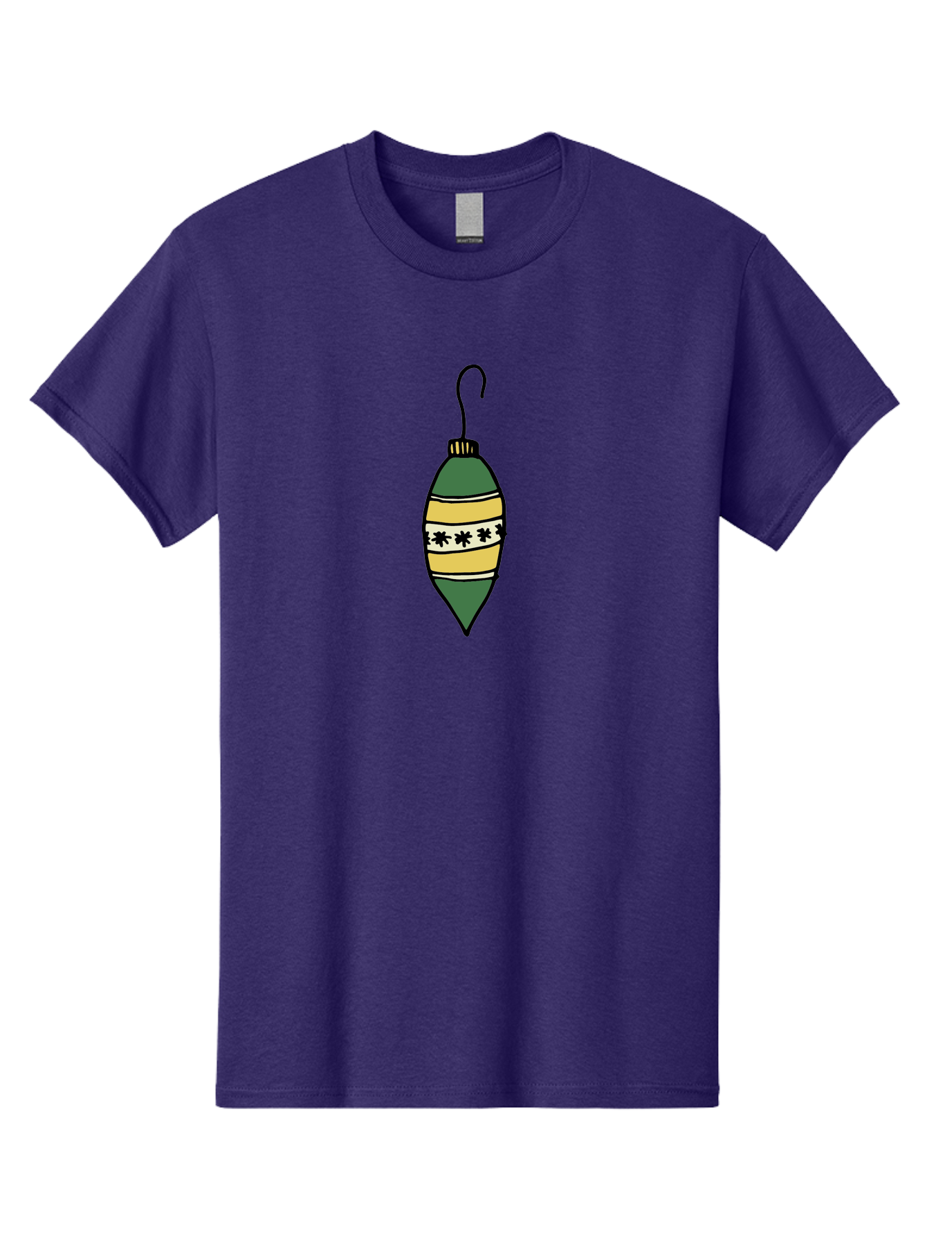 Christmas-Ornament-1 Men'S Graphic Tee, 100% Cotton, Comfortable Casual Summer Wear, Machine Washable, Christmas Decoration, Festive Ornament, Holiday Decor, Green And Yellow Bauble, Striped Pattern, Floral Design, Hanging Decoration, -  Aaa809