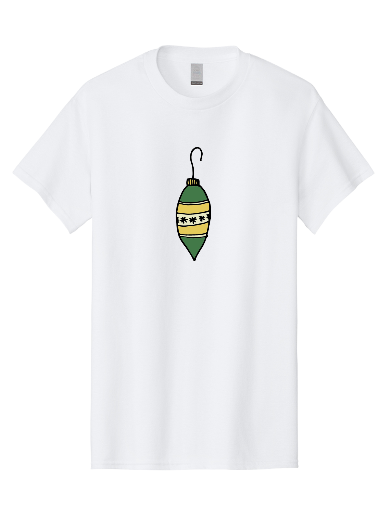 Christmas-Ornament-1 Men'S Graphic Tee, 100% Cotton, Comfortable Casual Summer Wear, Machine Washable, Christmas Decoration, Festive Ornament, Holiday Decor, Green And Yellow Bauble, Striped Pattern, Floral Design, Hanging Decoration, -  Aaa809