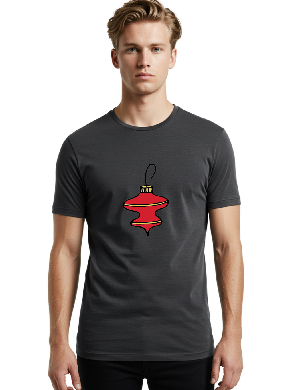 Christmas-Ornament-2 Men'S Graphic Tee, 100% Cotton, Comfortable Casual Summer Wear, Machine Washable, Christmas Decoration, Red Ornament, Festive Decor, Holiday Season, Christmas Tree, Christmas Bauble, Golden Details, Cartoon Style -  Aaa810