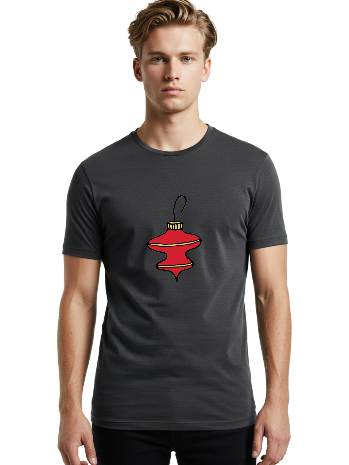 Christmas-Ornament-2 Men'S Graphic Tee, 100% Cotton, Comfortable Casual Summer Wear, Machine Washable, Christmas Decoration, Red Ornament, Festive Decor, Holiday Season, Christmas Tree, Christmas Bauble, Golden Details, Cartoon Style -  Aaa810