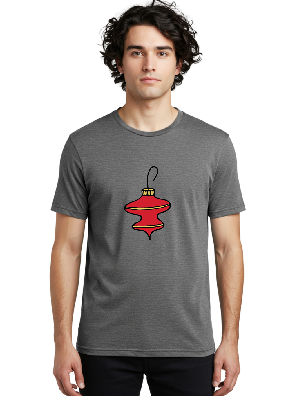 Christmas-Ornament-2 Men'S Graphic Tee, 100% Cotton, Comfortable Casual Summer Wear, Machine Washable, Christmas Decoration, Red Ornament, Festive Decor, Holiday Season, Christmas Tree, Christmas Bauble, Golden Details, Cartoon Style -  Aaa810
