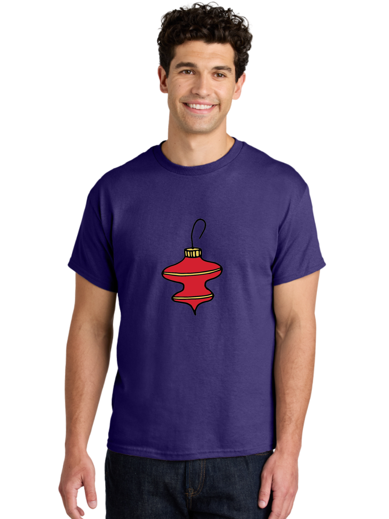 Christmas-Ornament-2 Men'S Graphic Tee, 100% Cotton, Comfortable Casual Summer Wear, Machine Washable, Christmas Decoration, Red Ornament, Festive Decor, Holiday Season, Christmas Tree, Christmas Bauble, Golden Details, Cartoon Style -  Aaa810
