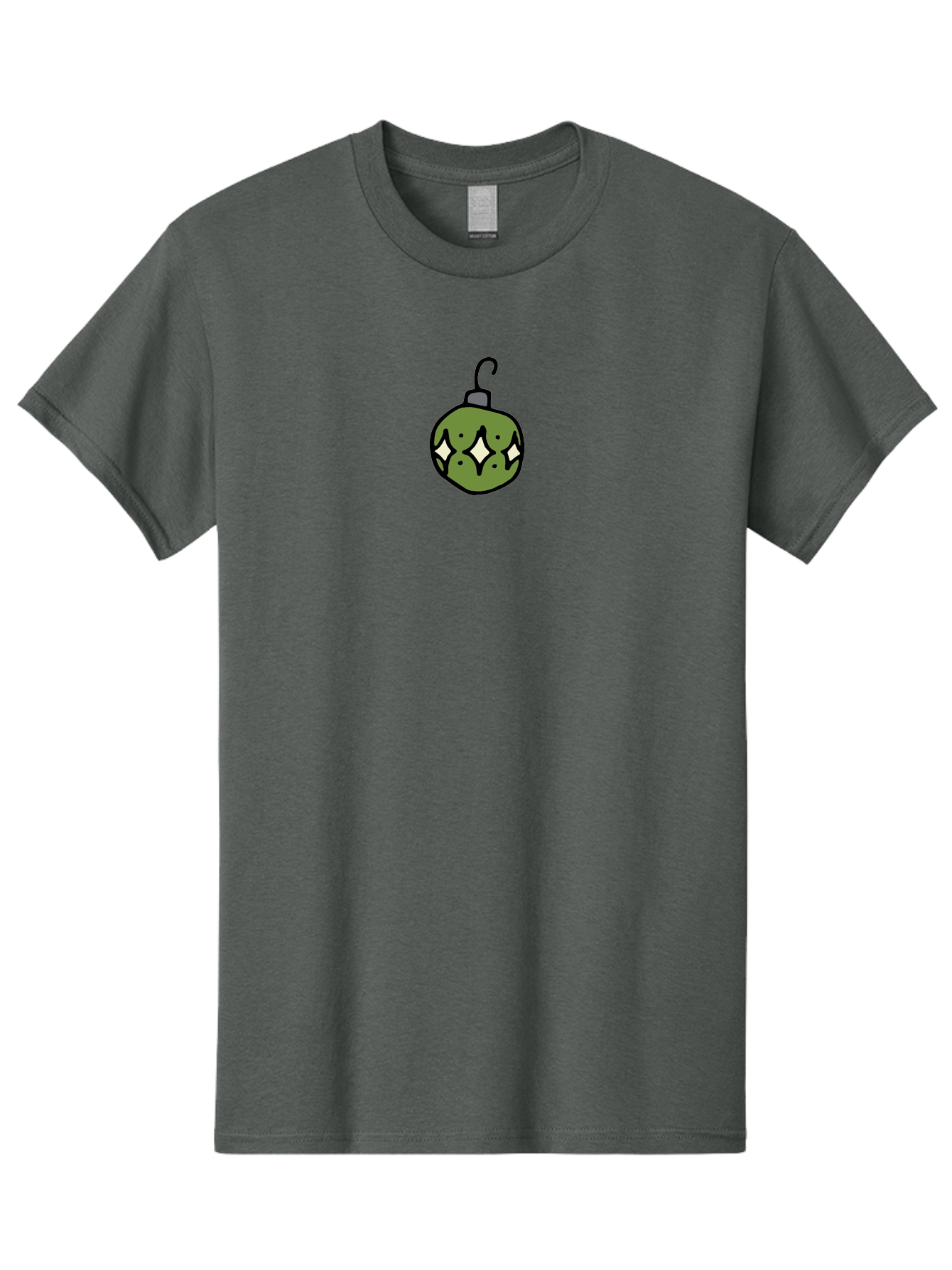 Christmas-Ornament-5 Men'S Graphic Tee, 100% Cotton, Comfortable Casual Summer Wear, Machine Washable, Christmas Decoration, Festive Symbol, Green Ornament, Hanging Decoration, Holiday Decor, Cartoon Style, White Diamonds, Black Outline, -  Aaa813