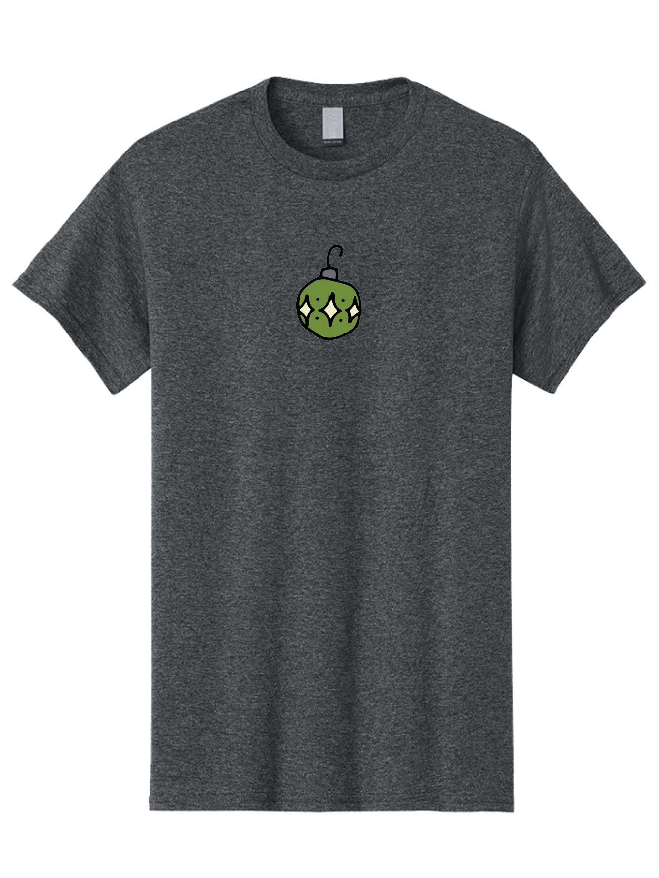 Christmas-Ornament-5 Men'S Graphic Tee, 100% Cotton, Comfortable Casual Summer Wear, Machine Washable, Christmas Decoration, Festive Symbol, Green Ornament, Hanging Decoration, Holiday Decor, Cartoon Style, White Diamonds, Black Outline, -  Aaa813