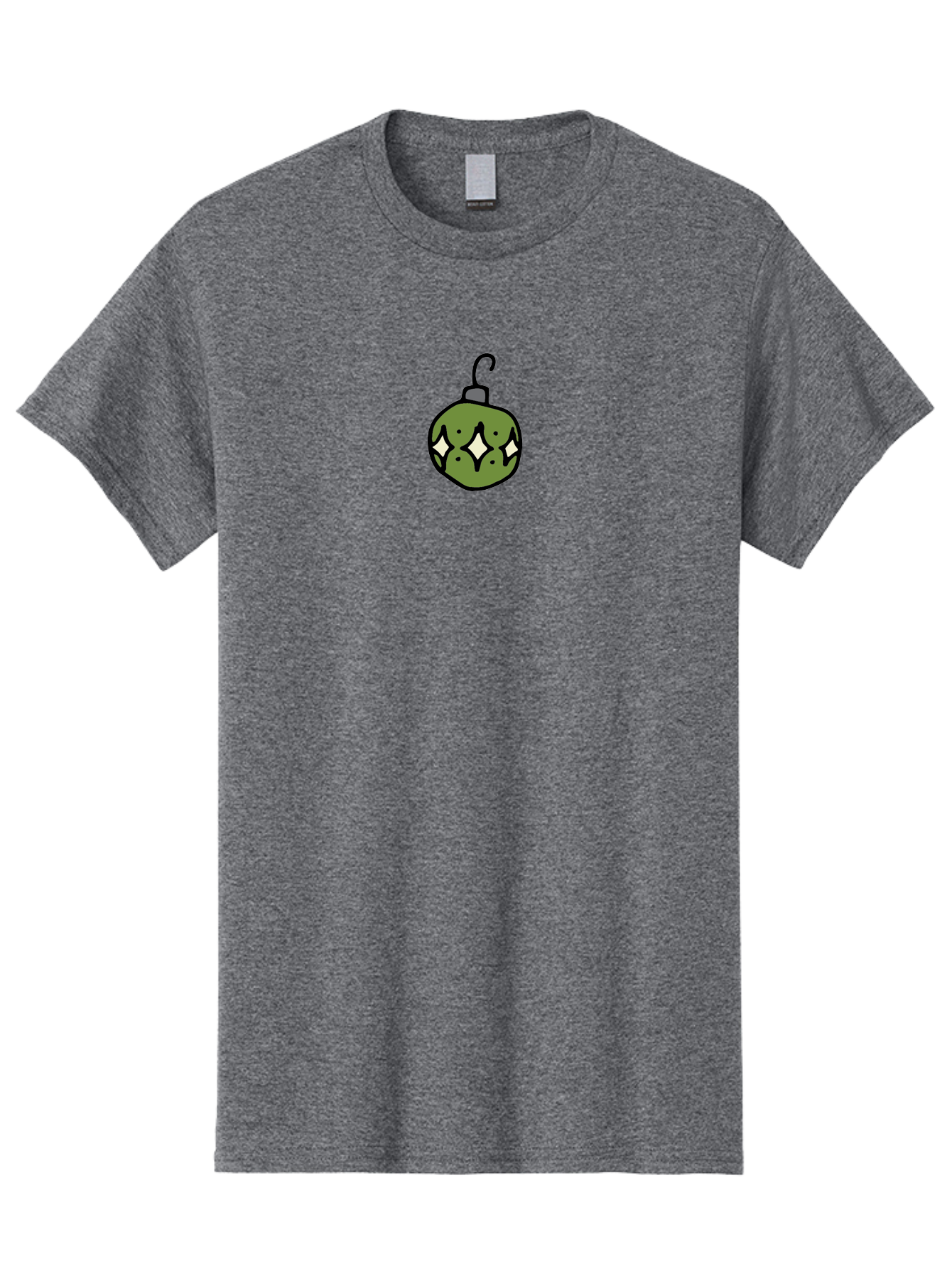 Christmas-Ornament-5 Men'S Graphic Tee, 100% Cotton, Comfortable Casual Summer Wear, Machine Washable, Christmas Decoration, Festive Symbol, Green Ornament, Hanging Decoration, Holiday Decor, Cartoon Style, White Diamonds, Black Outline, -  Aaa813