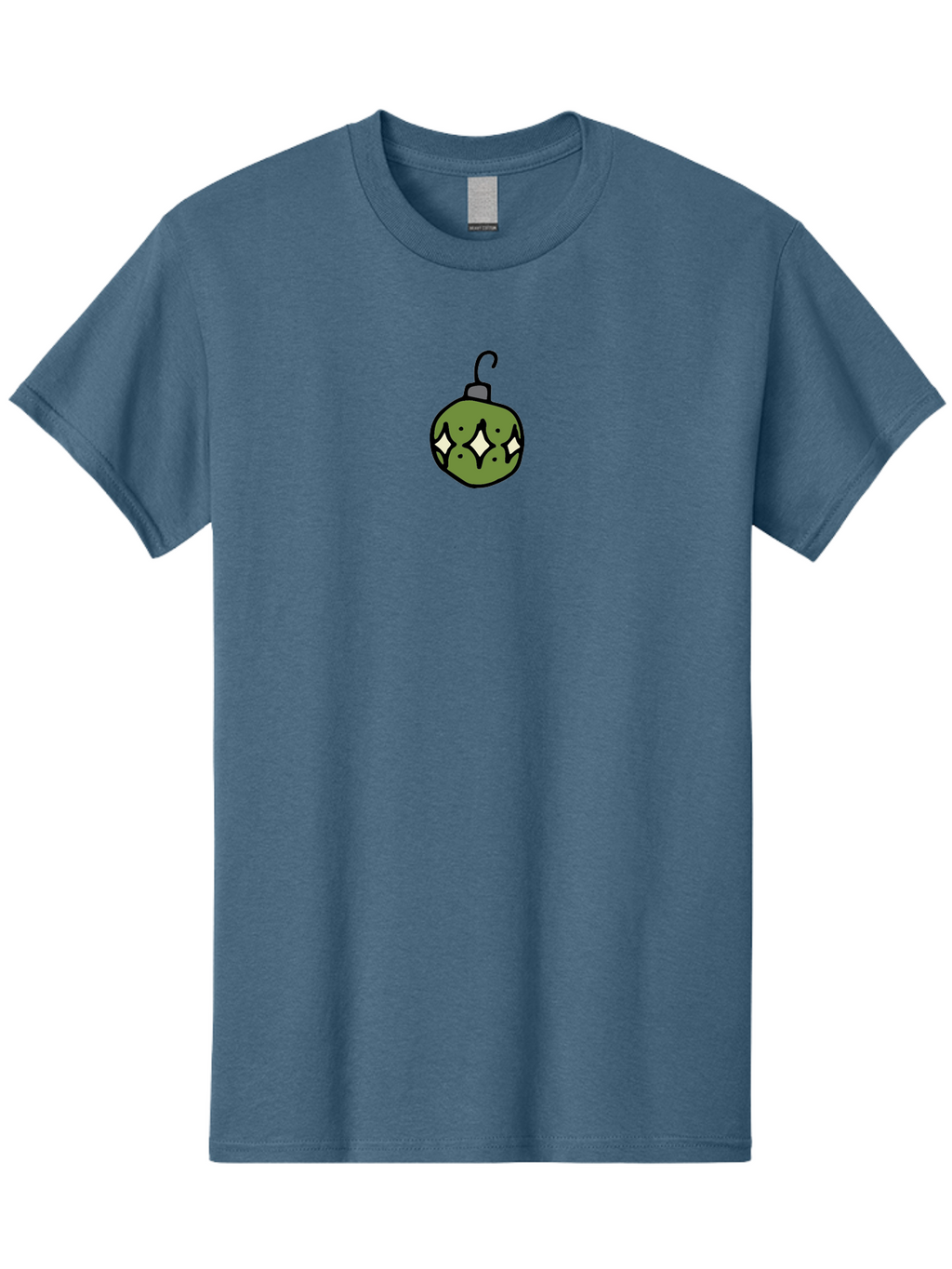 Christmas-Ornament-5 Men'S Graphic Tee, 100% Cotton, Comfortable Casual Summer Wear, Machine Washable, Christmas Decoration, Festive Symbol, Green Ornament, Hanging Decoration, Holiday Decor, Cartoon Style, White Diamonds, Black Outline, -  Aaa813