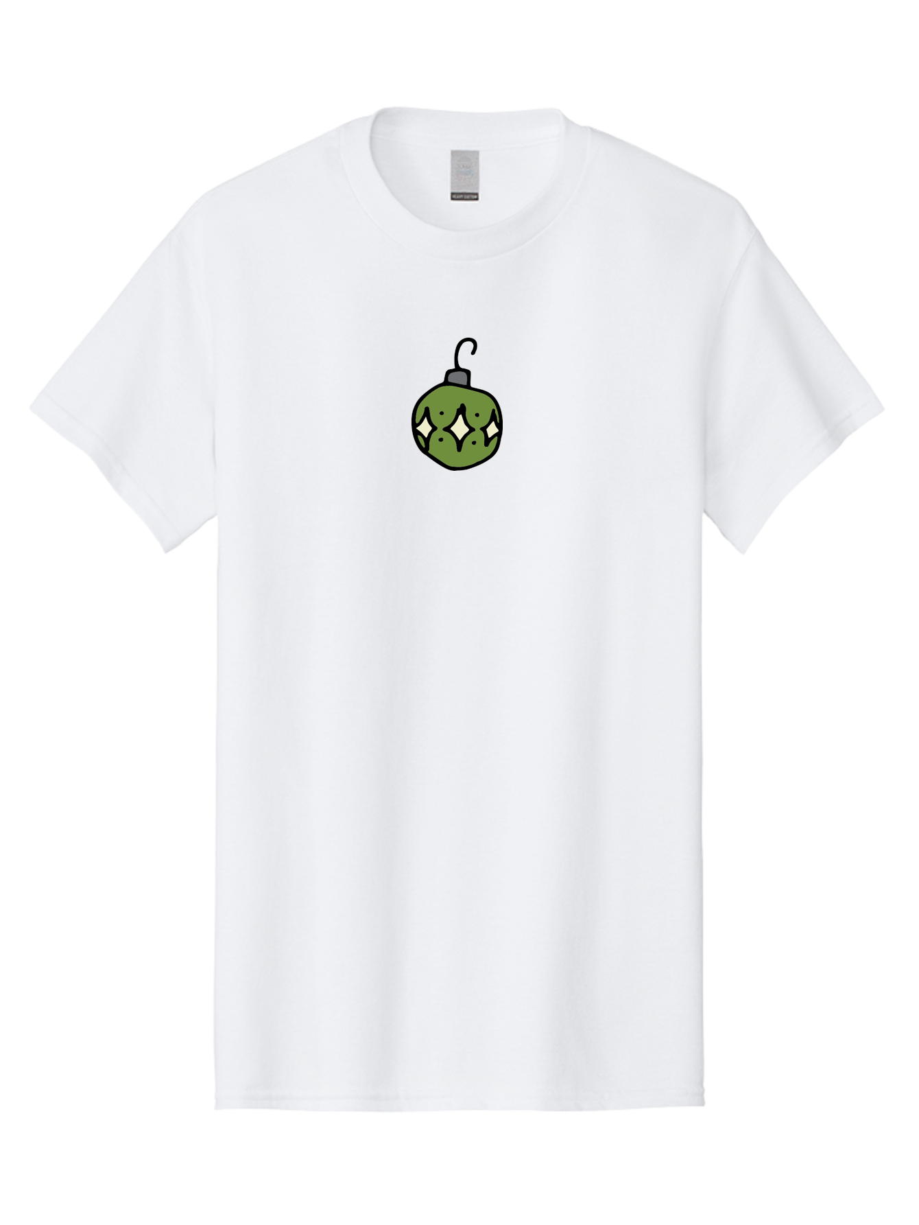 Christmas-Ornament-5 Men'S Graphic Tee, 100% Cotton, Comfortable Casual Summer Wear, Machine Washable, Christmas Decoration, Festive Symbol, Green Ornament, Hanging Decoration, Holiday Decor, Cartoon Style, White Diamonds, Black Outline, -  Aaa813