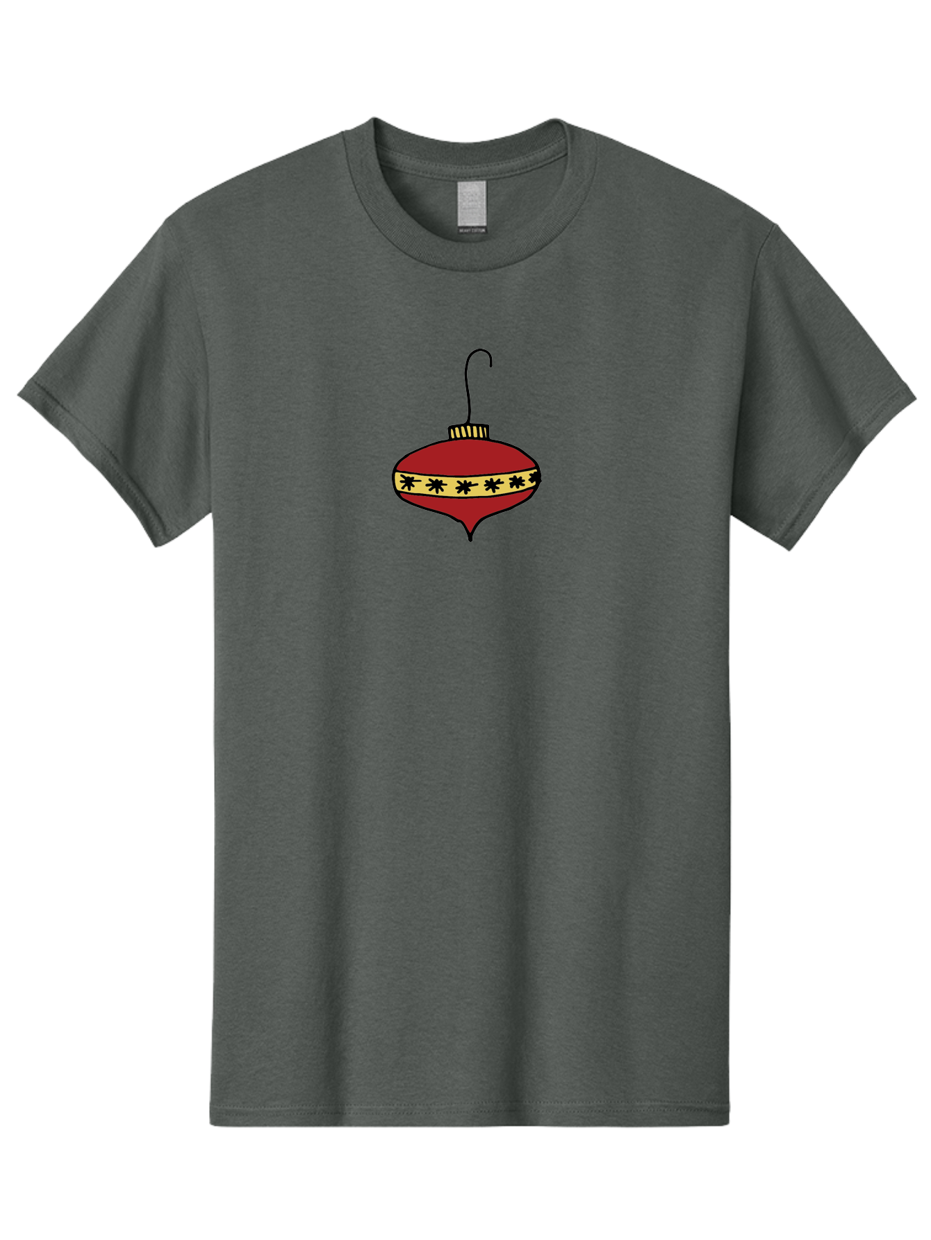 Christmas-Ornament Men'S Graphic Tee, 100% Cotton, Comfortable Casual Summer Wear, Machine Washable, Christmas Ornament, Red Decoration, Festive Decor, Holiday Season, Yellow And Black Pattern, Christmas Tree Decoration, Vintage Style, -  Aaa815