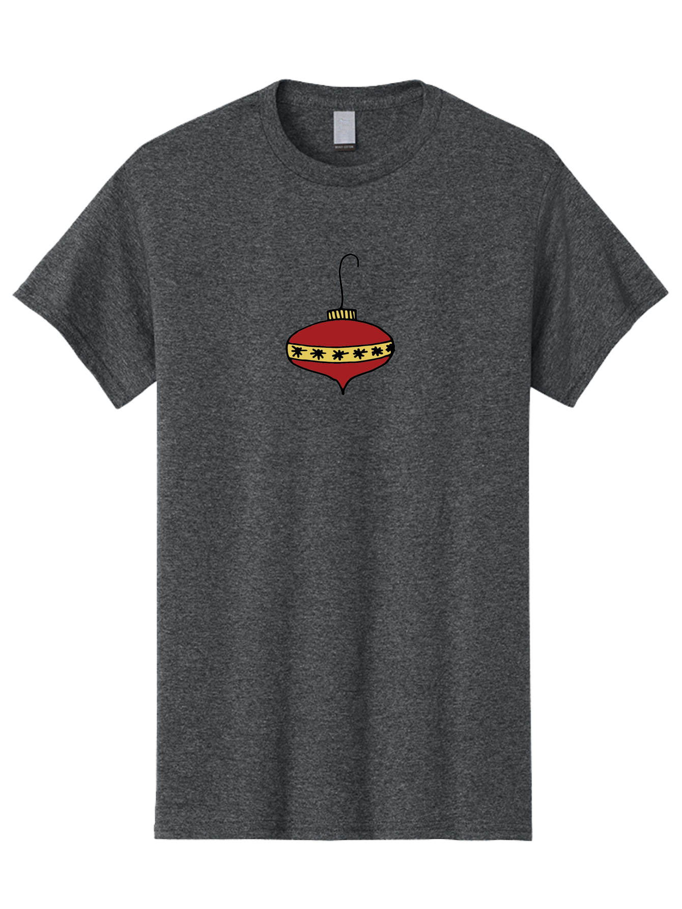 Christmas-Ornament Men'S Graphic Tee, 100% Cotton, Comfortable Casual Summer Wear, Machine Washable, Christmas Ornament, Red Decoration, Festive Decor, Holiday Season, Yellow And Black Pattern, Christmas Tree Decoration, Vintage Style, -  Aaa815