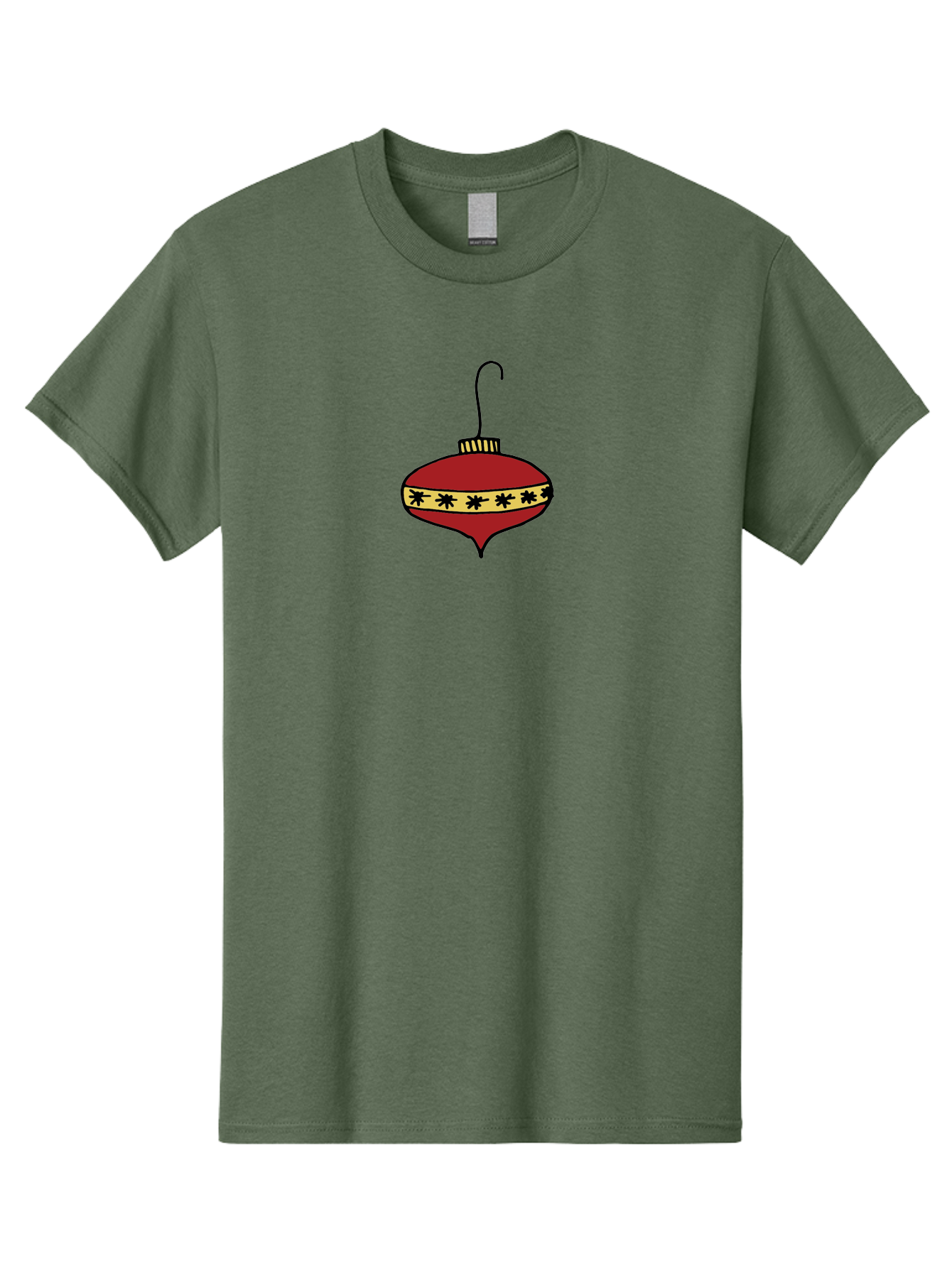 Christmas-Ornament Men'S Graphic Tee, 100% Cotton, Comfortable Casual Summer Wear, Machine Washable, Christmas Ornament, Red Decoration, Festive Decor, Holiday Season, Yellow And Black Pattern, Christmas Tree Decoration, Vintage Style, -  Aaa815