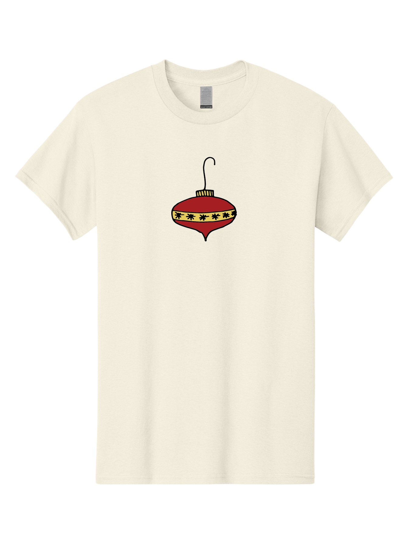 Christmas-Ornament Men'S Graphic Tee, 100% Cotton, Comfortable Casual Summer Wear, Machine Washable, Christmas Ornament, Red Decoration, Festive Decor, Holiday Season, Yellow And Black Pattern, Christmas Tree Decoration, Vintage Style, -  Aaa815