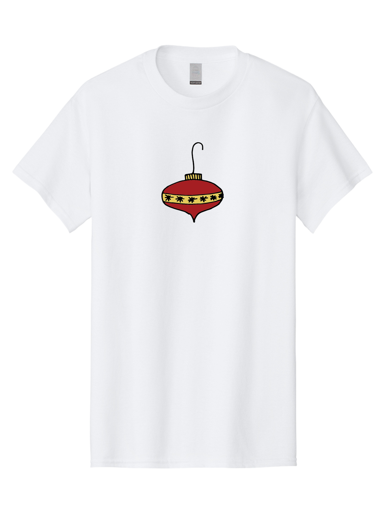 Christmas-Ornament Men'S Graphic Tee, 100% Cotton, Comfortable Casual Summer Wear, Machine Washable, Christmas Ornament, Red Decoration, Festive Decor, Holiday Season, Yellow And Black Pattern, Christmas Tree Decoration, Vintage Style, -  Aaa815