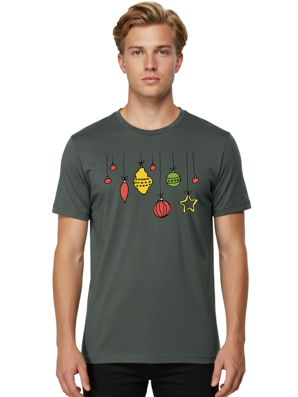 Christmas-Ornaments-1 Men'S Graphic Tee, 100% Cotton, Comfortable Casual Summer Wear, Machine Washable, Christmas Ornaments, Hanging Decorations, Festive Decor, Holiday Season, Christmas Tree Decorations, Red And Green Ornaments, -  Aaa816