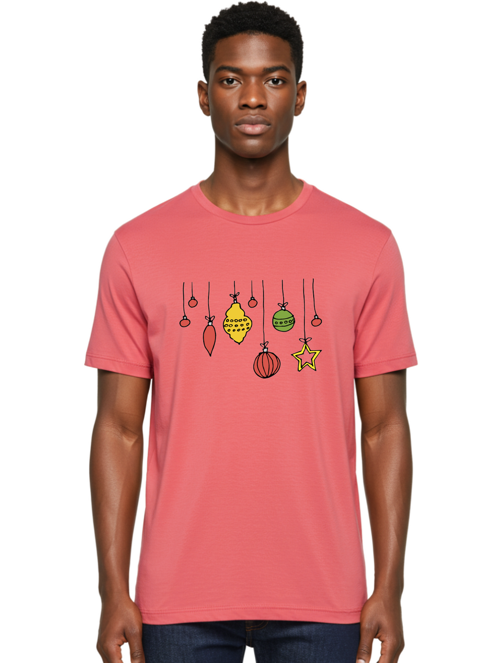 Christmas-Ornaments-1 Men'S Graphic Tee, 100% Cotton, Comfortable Casual Summer Wear, Machine Washable, Christmas Ornaments, Hanging Decorations, Festive Decor, Holiday Season, Christmas Tree Decorations, Red And Green Ornaments, -  Aaa816