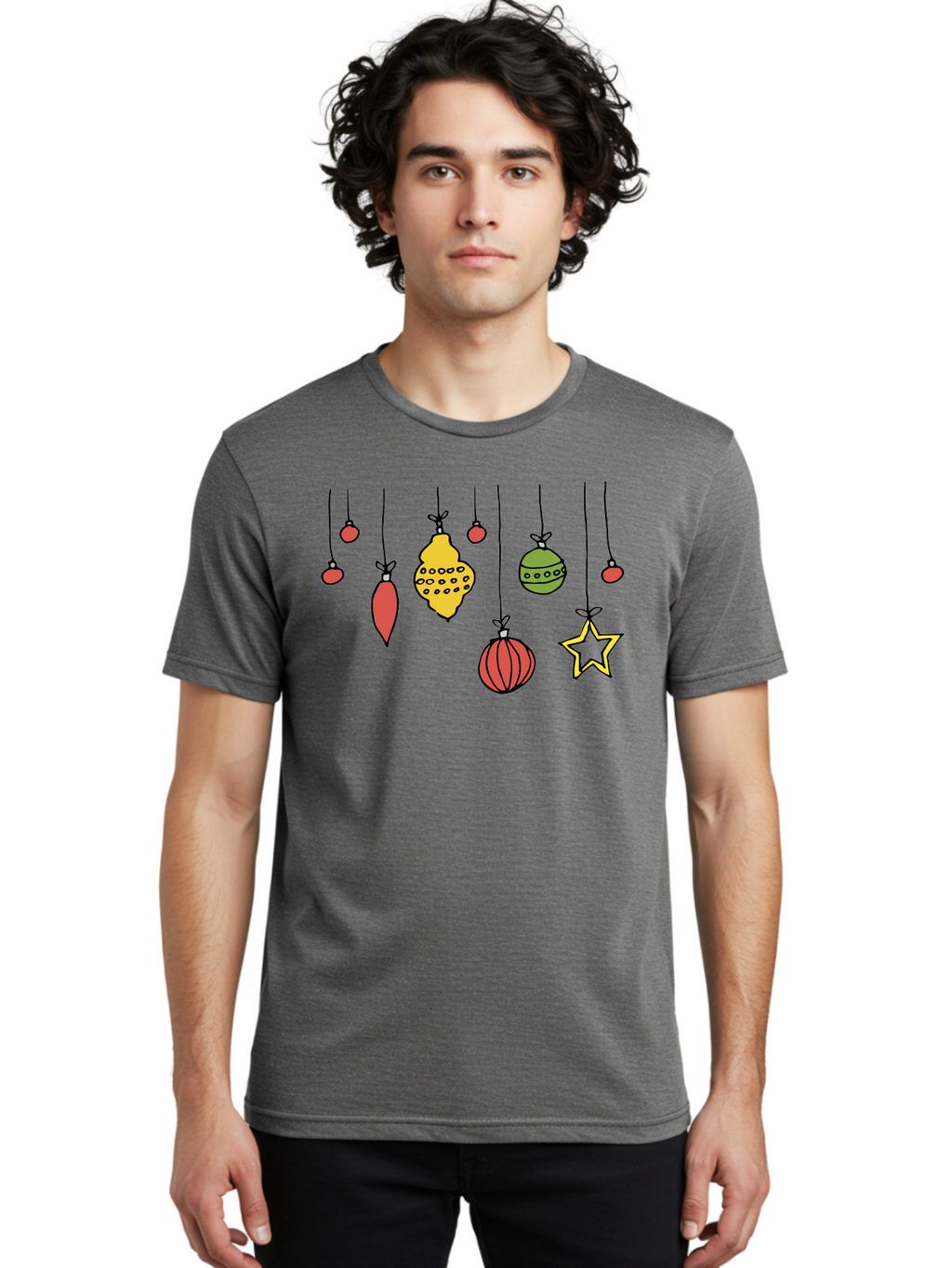 Christmas-Ornaments-1 Men'S Graphic Tee, 100% Cotton, Comfortable Casual Summer Wear, Machine Washable, Christmas Ornaments, Hanging Decorations, Festive Decor, Holiday Season, Christmas Tree Decorations, Red And Green Ornaments, -  Aaa816