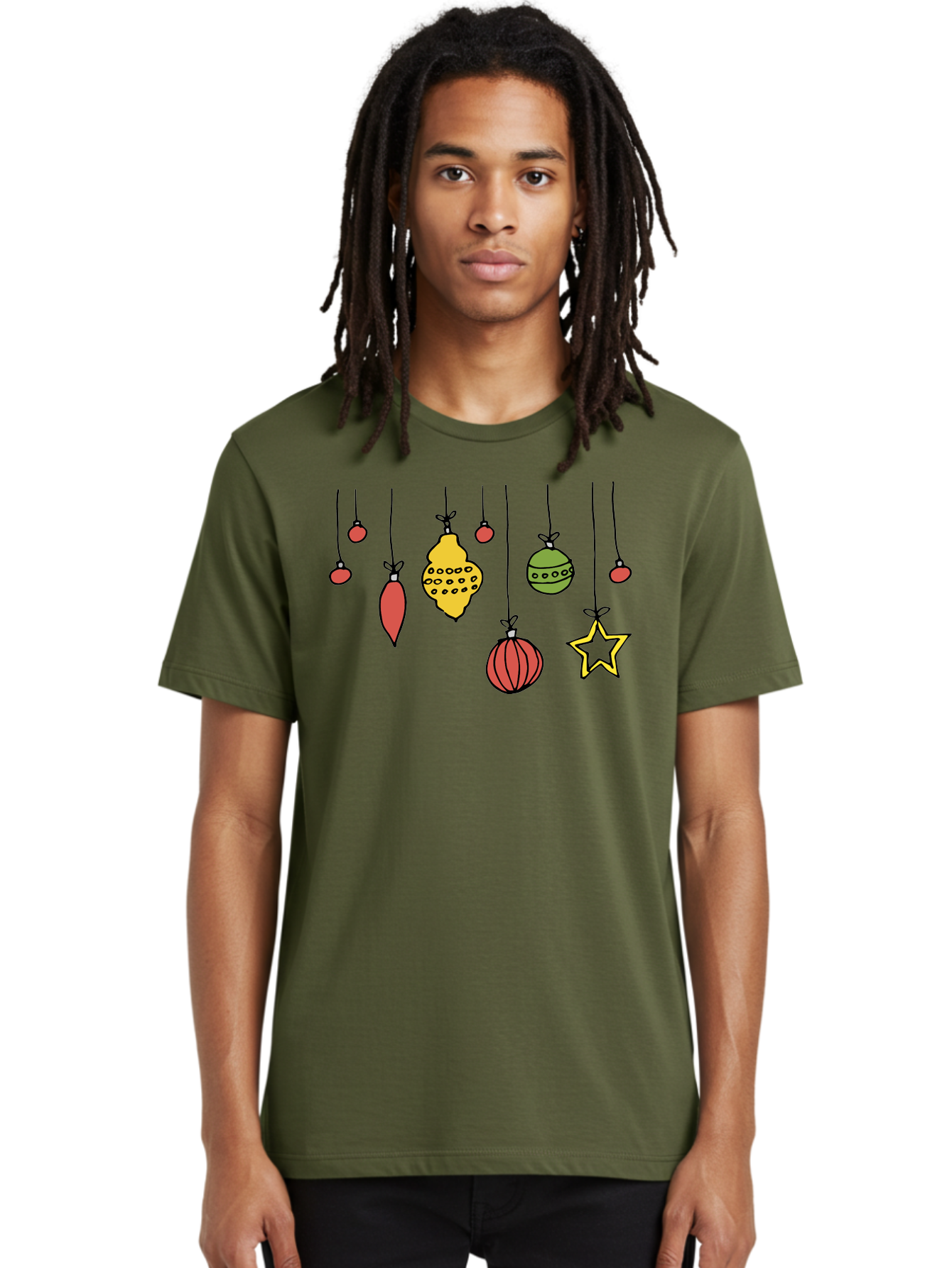 Christmas-Ornaments-1 Men'S Graphic Tee, 100% Cotton, Comfortable Casual Summer Wear, Machine Washable, Christmas Ornaments, Hanging Decorations, Festive Decor, Holiday Season, Christmas Tree Decorations, Red And Green Ornaments, -  Aaa816