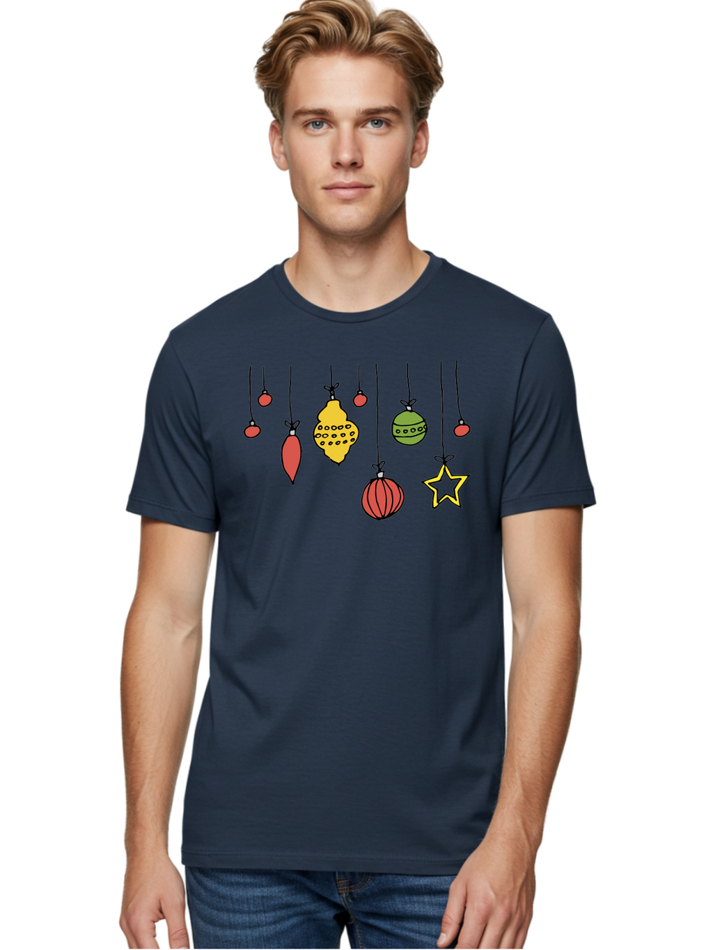 Christmas-Ornaments-1 Men'S Graphic Tee, 100% Cotton, Comfortable Casual Summer Wear, Machine Washable, Christmas Ornaments, Hanging Decorations, Festive Decor, Holiday Season, Christmas Tree Decorations, Red And Green Ornaments, -  Aaa816