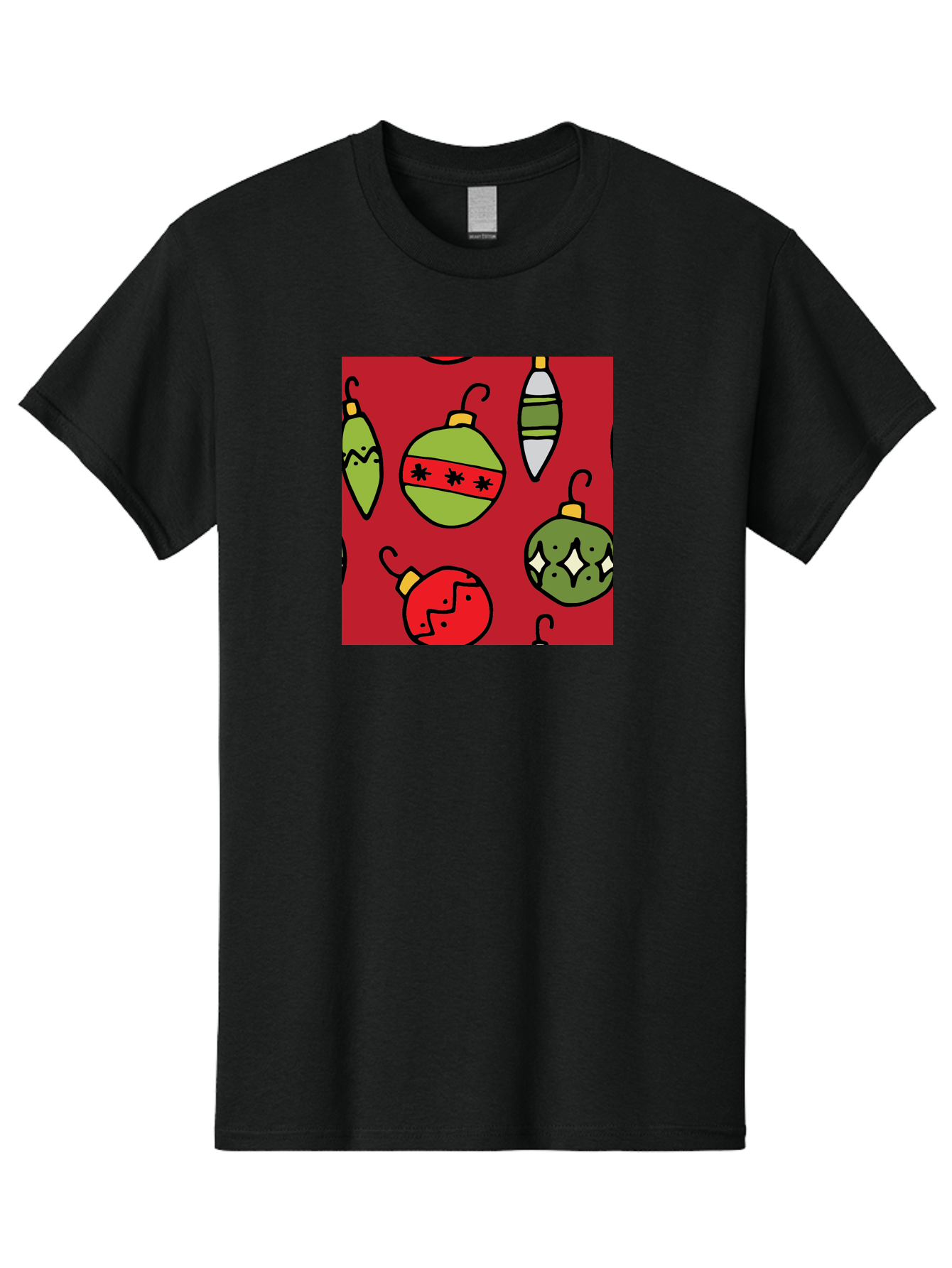 Christmas-Ornaments Men'S Graphic Tee, 100% Cotton, Comfortable Casual Summer Wear, Machine Washable, Christmas Decorations, Festive Ornaments, Holiday Baubles, Red And Green Theme, Cartoon Style, Winter Wonderland, Seasonal Decor, -  Aaa817