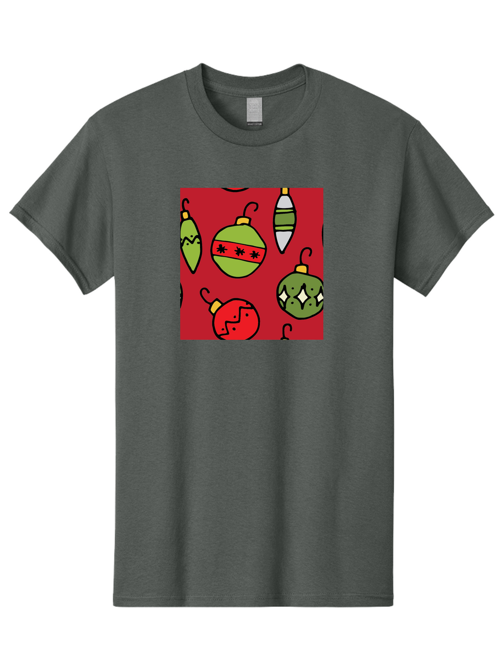 Christmas-Ornaments Men'S Graphic Tee, 100% Cotton, Comfortable Casual Summer Wear, Machine Washable, Christmas Decorations, Festive Ornaments, Holiday Baubles, Red And Green Theme, Cartoon Style, Winter Wonderland, Seasonal Decor, -  Aaa817