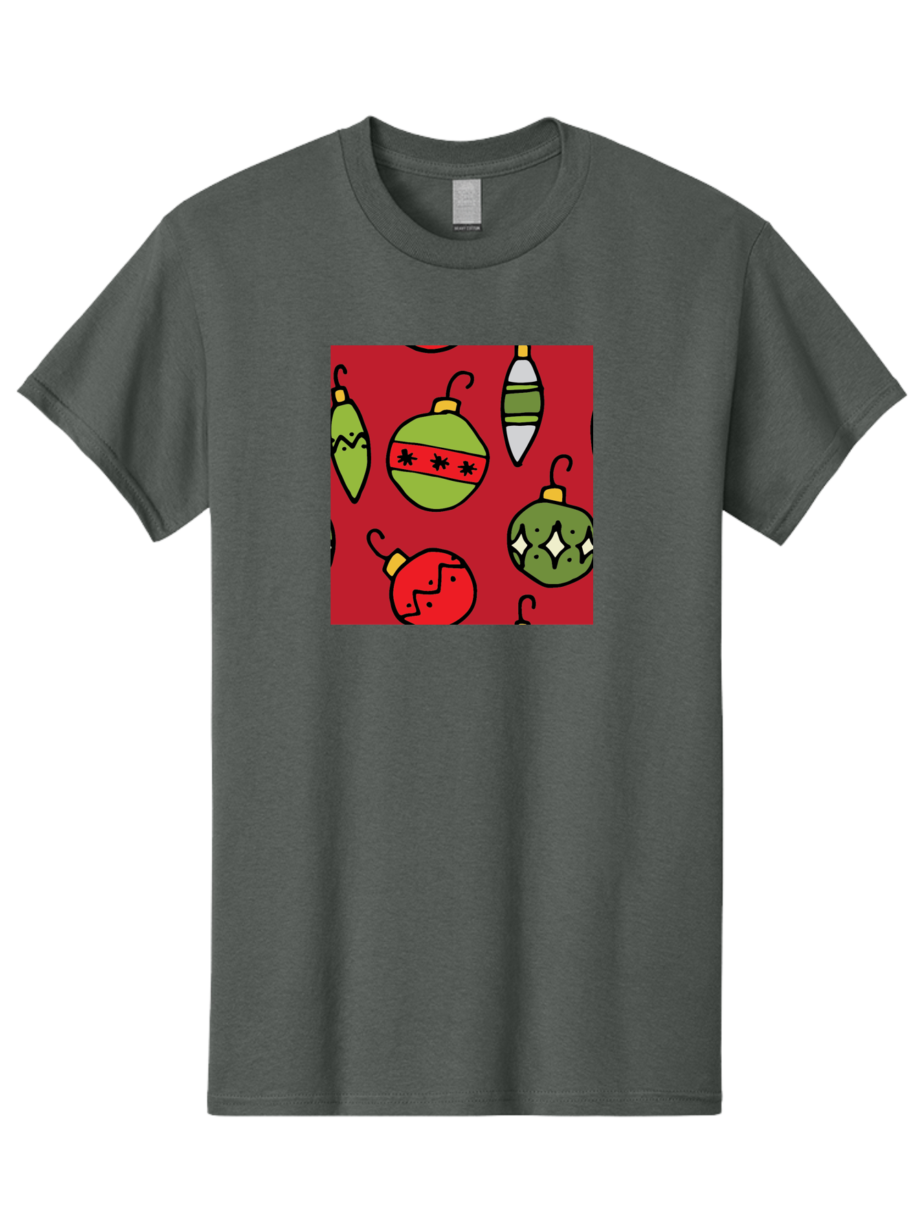 Christmas-Ornaments Men'S Graphic Tee, 100% Cotton, Comfortable Casual Summer Wear, Machine Washable, Christmas Decorations, Festive Ornaments, Holiday Baubles, Red And Green Theme, Cartoon Style, Winter Wonderland, Seasonal Decor, -  Aaa817