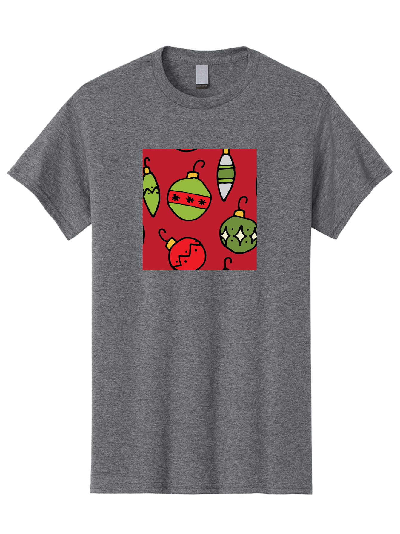 Christmas-Ornaments Men'S Graphic Tee, 100% Cotton, Comfortable Casual Summer Wear, Machine Washable, Christmas Decorations, Festive Ornaments, Holiday Baubles, Red And Green Theme, Cartoon Style, Winter Wonderland, Seasonal Decor, -  Aaa817