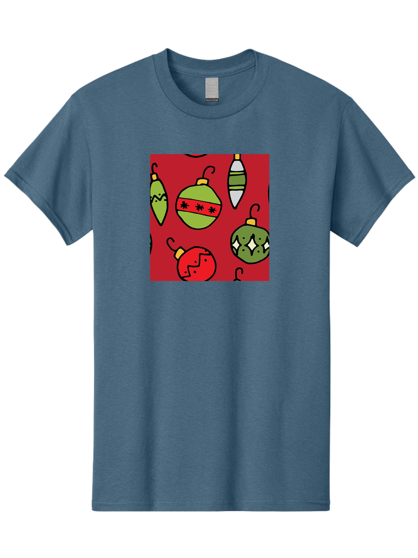 Christmas-Ornaments Men'S Graphic Tee, 100% Cotton, Comfortable Casual Summer Wear, Machine Washable, Christmas Decorations, Festive Ornaments, Holiday Baubles, Red And Green Theme, Cartoon Style, Winter Wonderland, Seasonal Decor, -  Aaa817