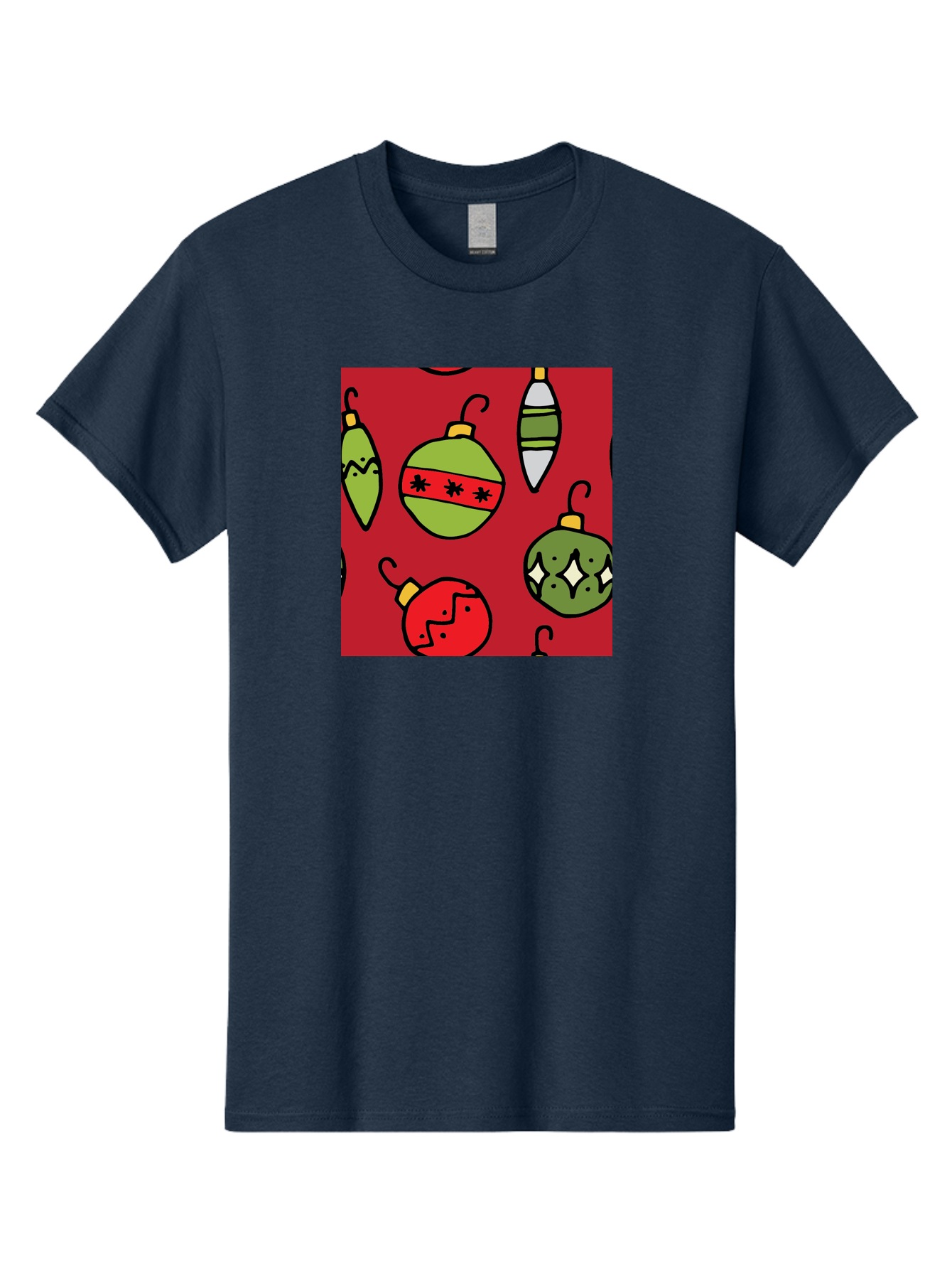 Christmas-Ornaments Men'S Graphic Tee, 100% Cotton, Comfortable Casual Summer Wear, Machine Washable, Christmas Decorations, Festive Ornaments, Holiday Baubles, Red And Green Theme, Cartoon Style, Winter Wonderland, Seasonal Decor, -  Aaa817