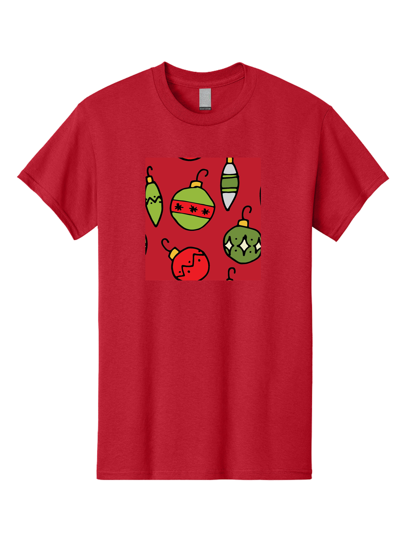 Christmas-Ornaments Men'S Graphic Tee, 100% Cotton, Comfortable Casual Summer Wear, Machine Washable, Christmas Decorations, Festive Ornaments, Holiday Baubles, Red And Green Theme, Cartoon Style, Winter Wonderland, Seasonal Decor, -  Aaa817