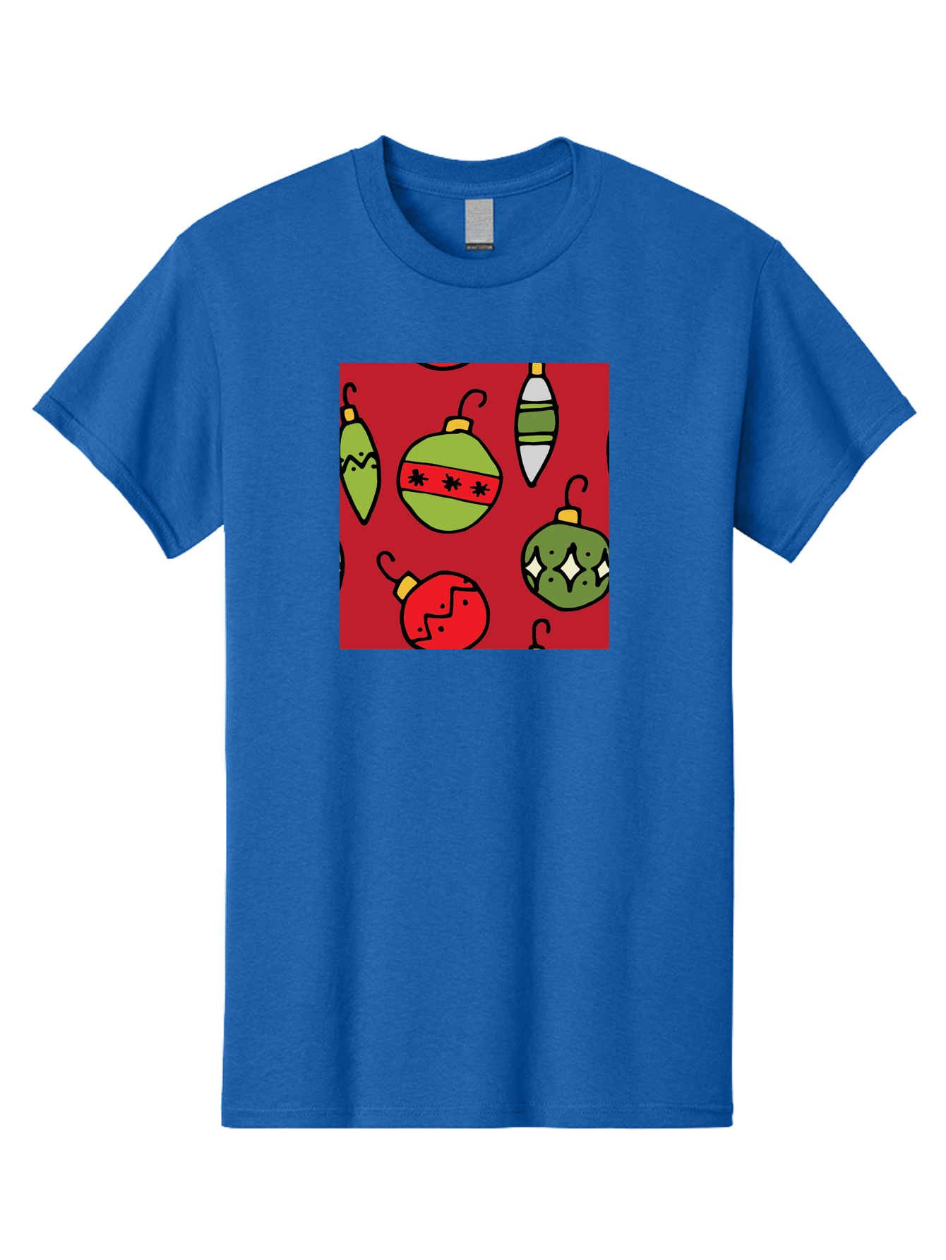 Christmas-Ornaments Men'S Graphic Tee, 100% Cotton, Comfortable Casual Summer Wear, Machine Washable, Christmas Decorations, Festive Ornaments, Holiday Baubles, Red And Green Theme, Cartoon Style, Winter Wonderland, Seasonal Decor, -  Aaa817