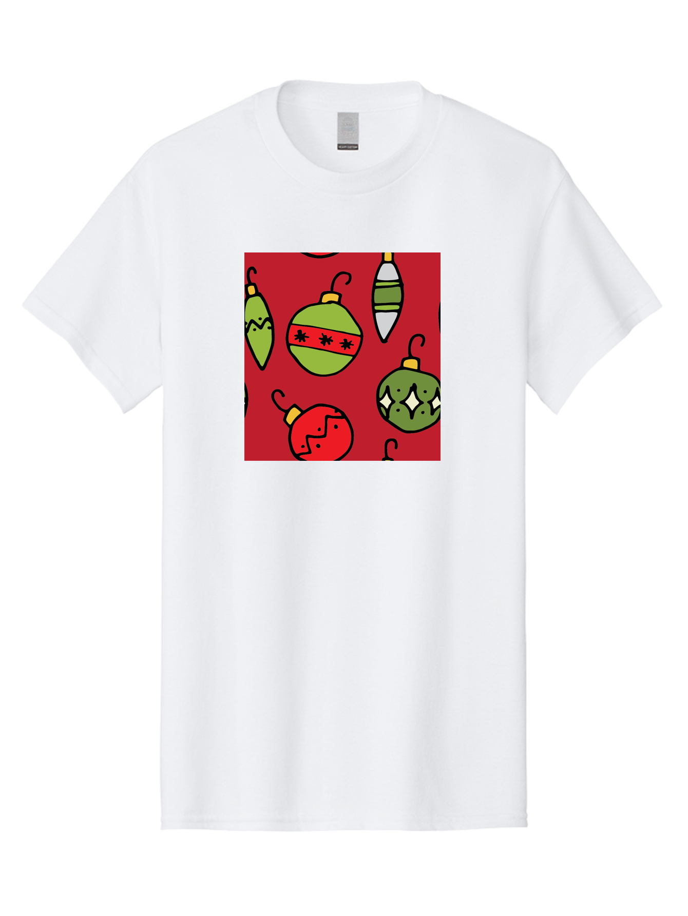 Christmas-Ornaments Men'S Graphic Tee, 100% Cotton, Comfortable Casual Summer Wear, Machine Washable, Christmas Decorations, Festive Ornaments, Holiday Baubles, Red And Green Theme, Cartoon Style, Winter Wonderland, Seasonal Decor, -  Aaa817
