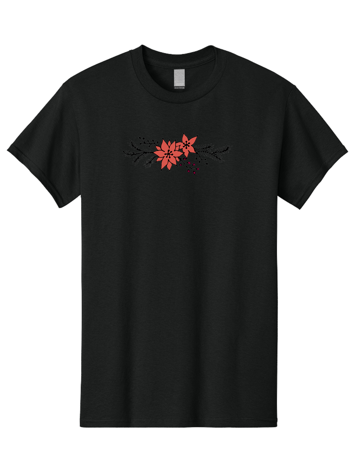 Christmas-Poinsettia Men'S Graphic Tee, 100% Cotton, Comfortable Casual Summer Wear, Machine Washable, Red Poinsettia Flowers, Festive Decorations, Holiday Decor, Christmas Flowers, Floral Arrangements, Winter Flowers -  Aaa818