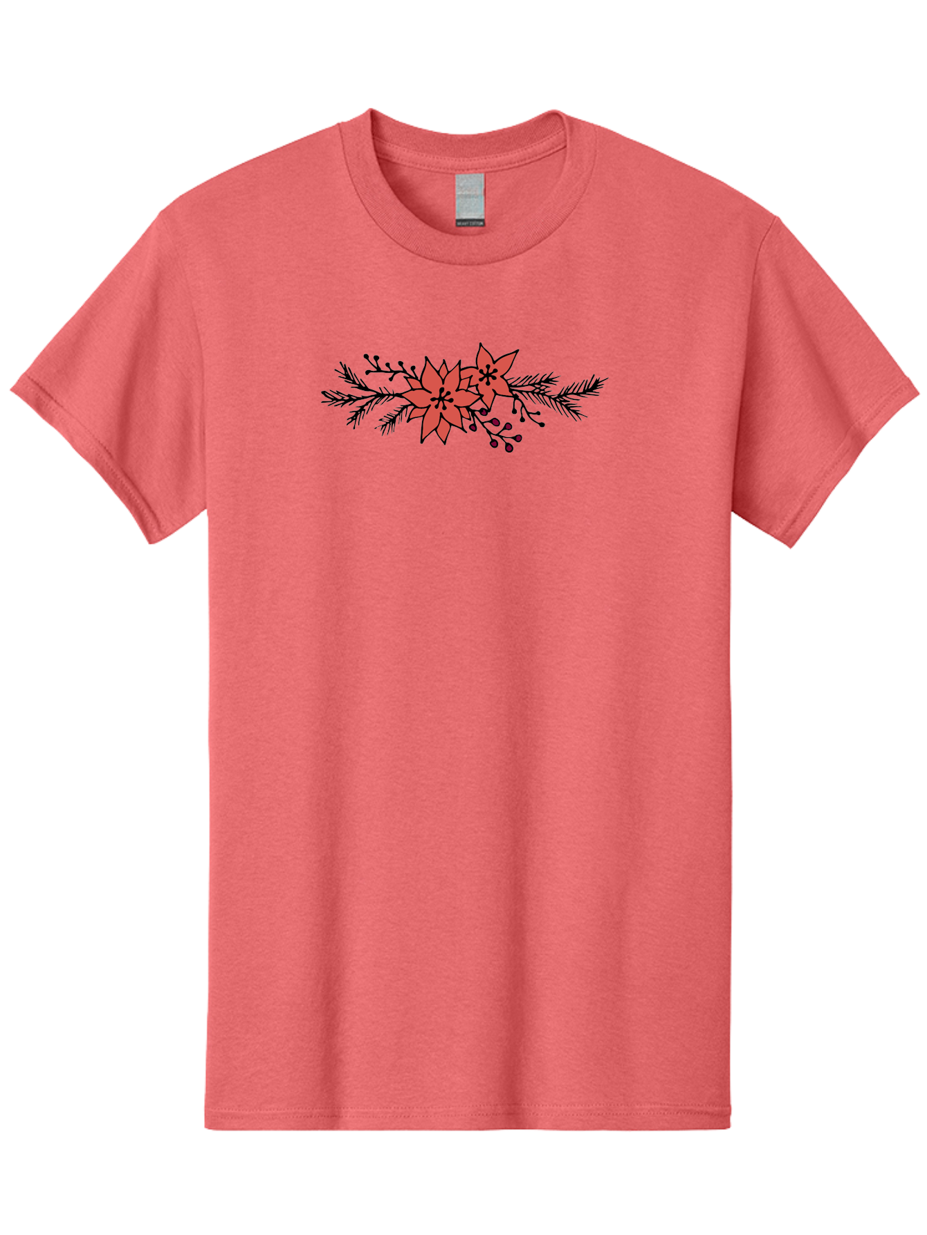Christmas-Poinsettia Men'S Graphic Tee, 100% Cotton, Comfortable Casual Summer Wear, Machine Washable, Red Poinsettia Flowers, Festive Decorations, Holiday Decor, Christmas Flowers, Floral Arrangements, Winter Flowers -  Aaa818