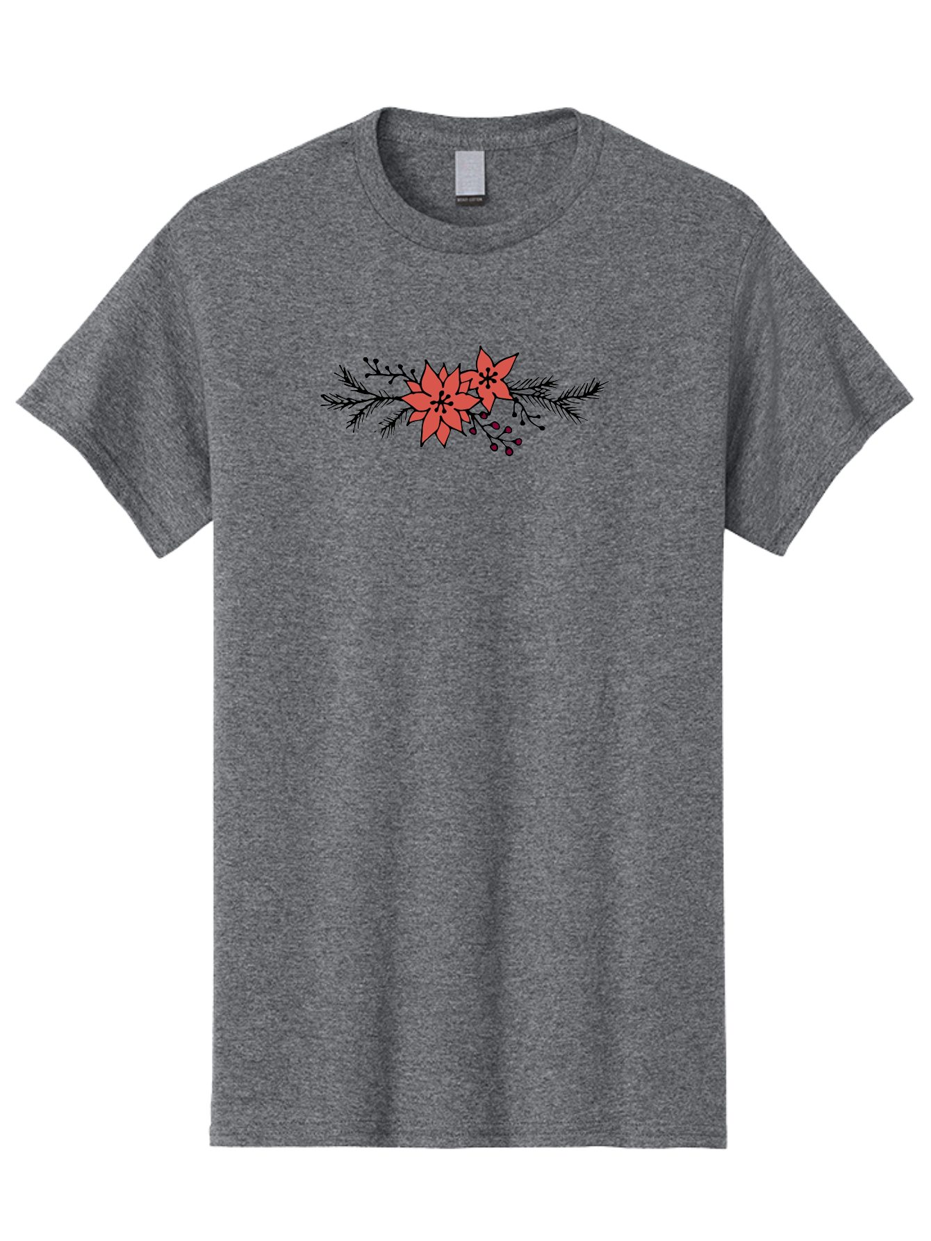 Christmas-Poinsettia Men'S Graphic Tee, 100% Cotton, Comfortable Casual Summer Wear, Machine Washable, Red Poinsettia Flowers, Festive Decorations, Holiday Decor, Christmas Flowers, Floral Arrangements, Winter Flowers -  Aaa818