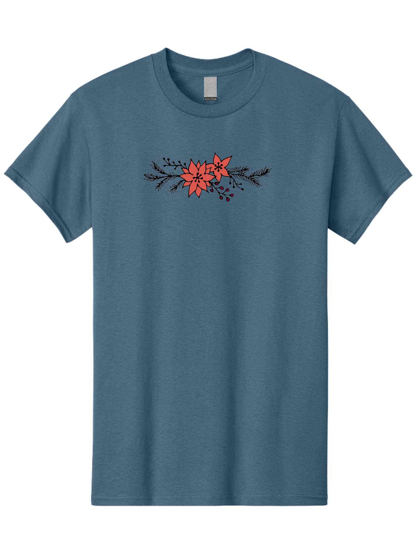 Christmas-Poinsettia Men'S Graphic Tee, 100% Cotton, Comfortable Casual Summer Wear, Machine Washable, Red Poinsettia Flowers, Festive Decorations, Holiday Decor, Christmas Flowers, Floral Arrangements, Winter Flowers -  Aaa818