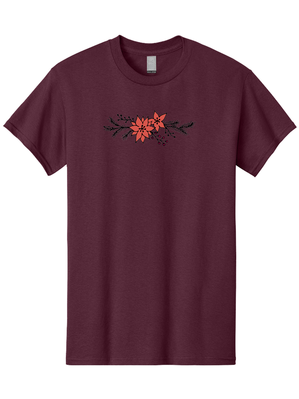 Christmas-Poinsettia Men'S Graphic Tee, 100% Cotton, Comfortable Casual Summer Wear, Machine Washable, Red Poinsettia Flowers, Festive Decorations, Holiday Decor, Christmas Flowers, Floral Arrangements, Winter Flowers -  Aaa818