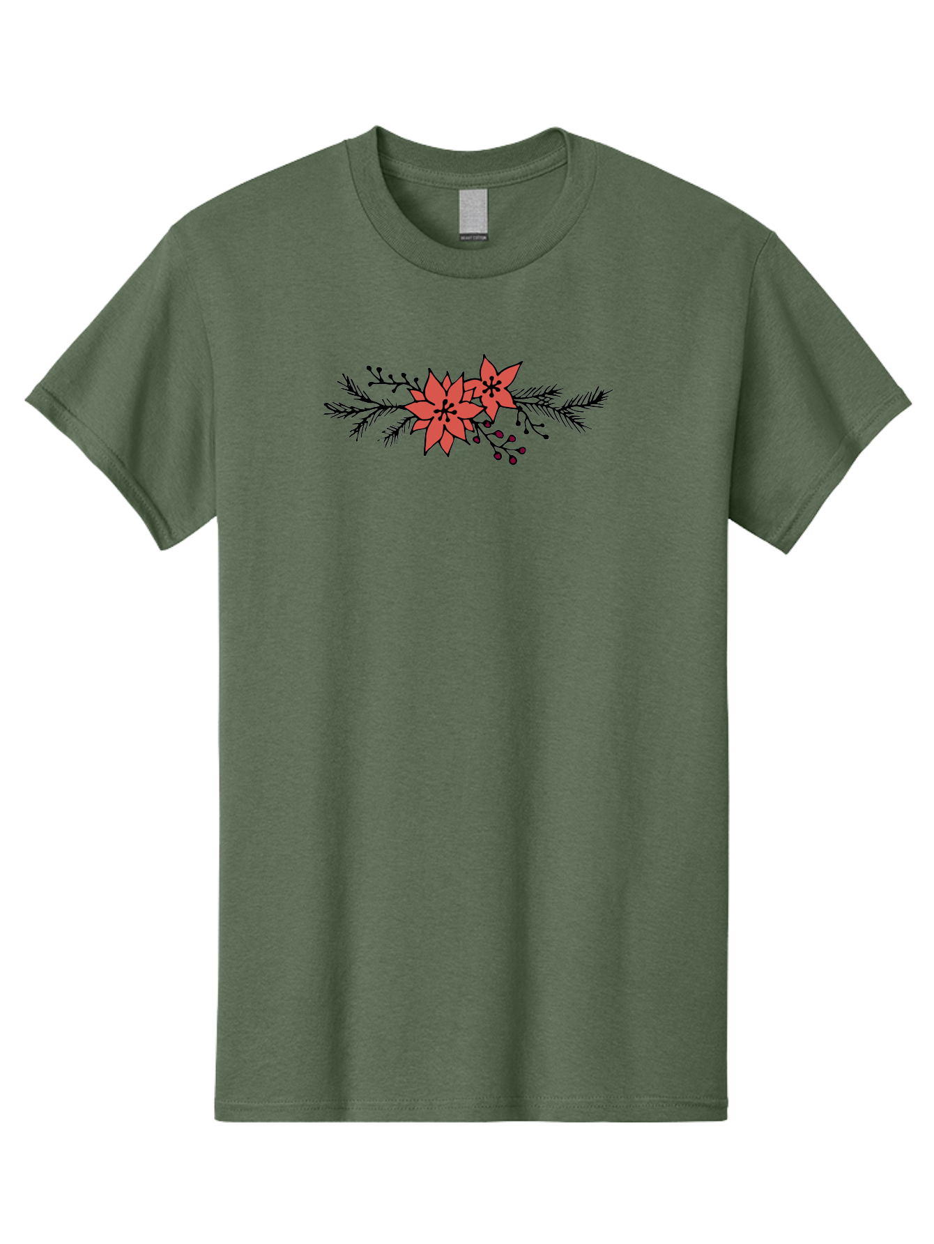 Christmas-Poinsettia Men'S Graphic Tee, 100% Cotton, Comfortable Casual Summer Wear, Machine Washable, Red Poinsettia Flowers, Festive Decorations, Holiday Decor, Christmas Flowers, Floral Arrangements, Winter Flowers -  Aaa818