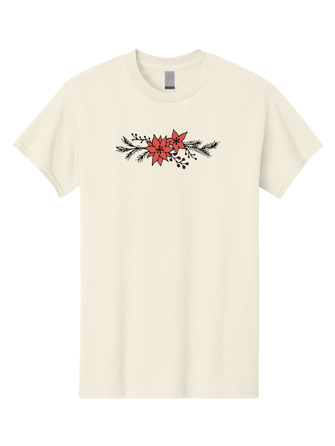 Christmas-Poinsettia Men'S Graphic Tee, 100% Cotton, Comfortable Casual Summer Wear, Machine Washable, Red Poinsettia Flowers, Festive Decorations, Holiday Decor, Christmas Flowers, Floral Arrangements, Winter Flowers -  Aaa818