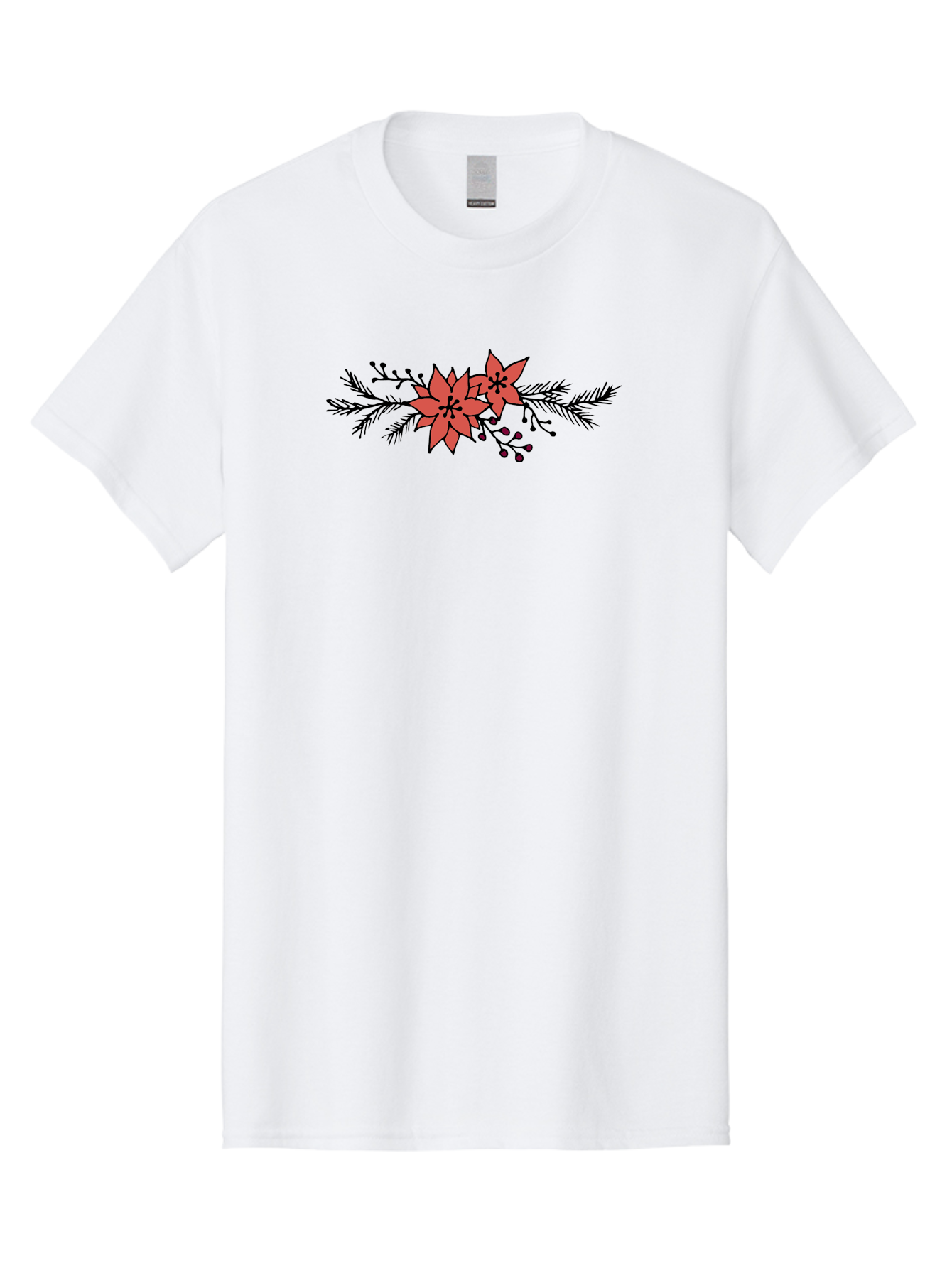 Christmas-Poinsettia Men'S Graphic Tee, 100% Cotton, Comfortable Casual Summer Wear, Machine Washable, Red Poinsettia Flowers, Festive Decorations, Holiday Decor, Christmas Flowers, Floral Arrangements, Winter Flowers -  Aaa818