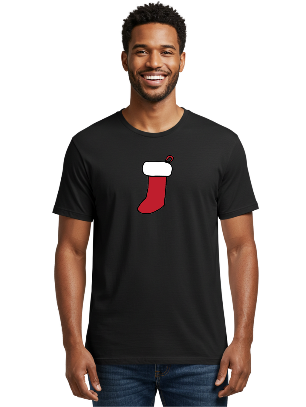 Christmas-Stocking-2 Men'S Graphic Tee, 100% Cotton, Comfortable Casual Summer Wear, Machine Washable, Christmas Stocking, Red And White, Festive Decor, Holiday Season, Merry Christmas, Winter Wonderland, Seasonal Illustration -  Aaa820