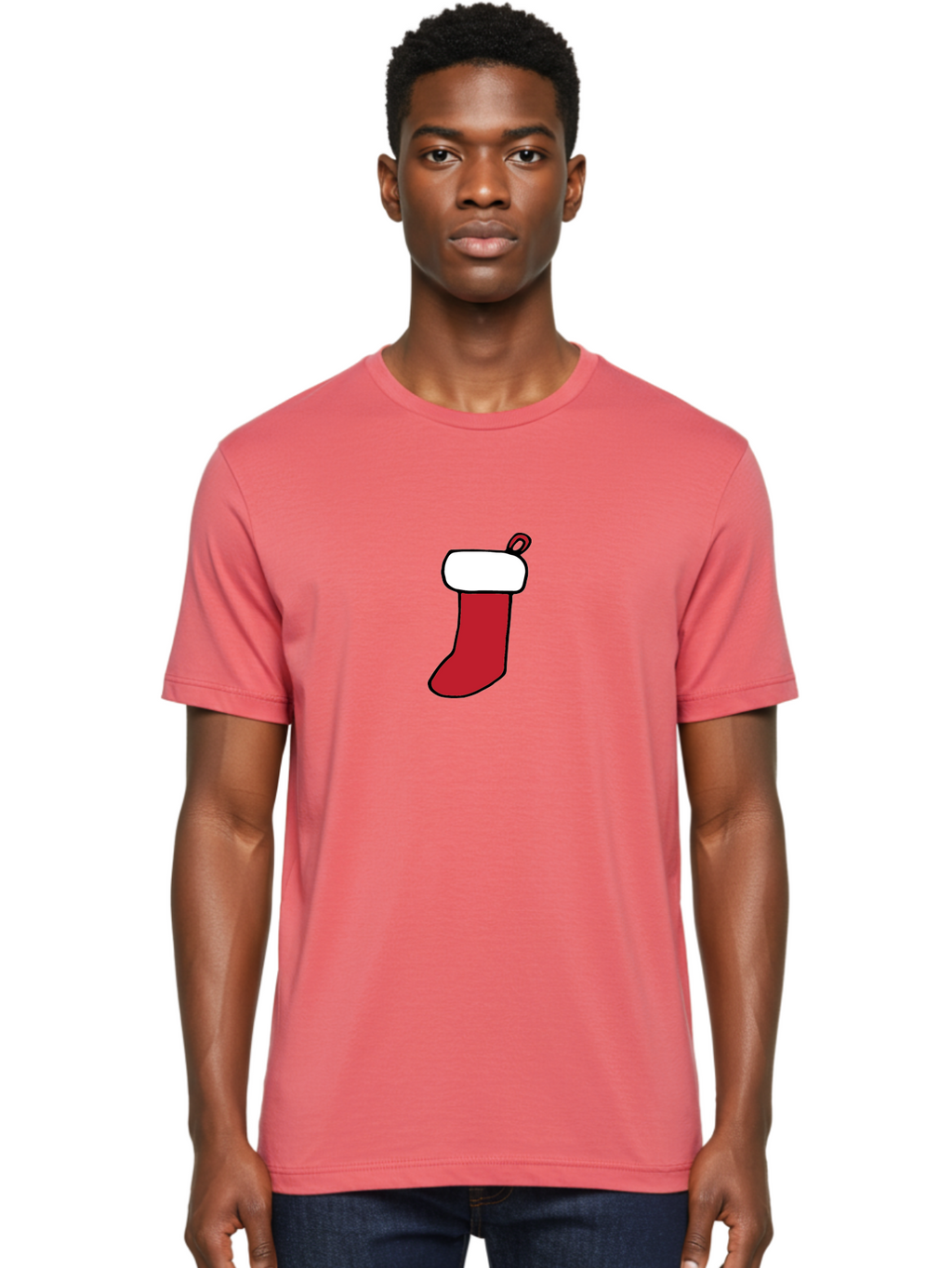 Christmas-Stocking-2 Men'S Graphic Tee, 100% Cotton, Comfortable Casual Summer Wear, Machine Washable, Christmas Stocking, Red And White, Festive Decor, Holiday Season, Merry Christmas, Winter Wonderland, Seasonal Illustration -  Aaa820