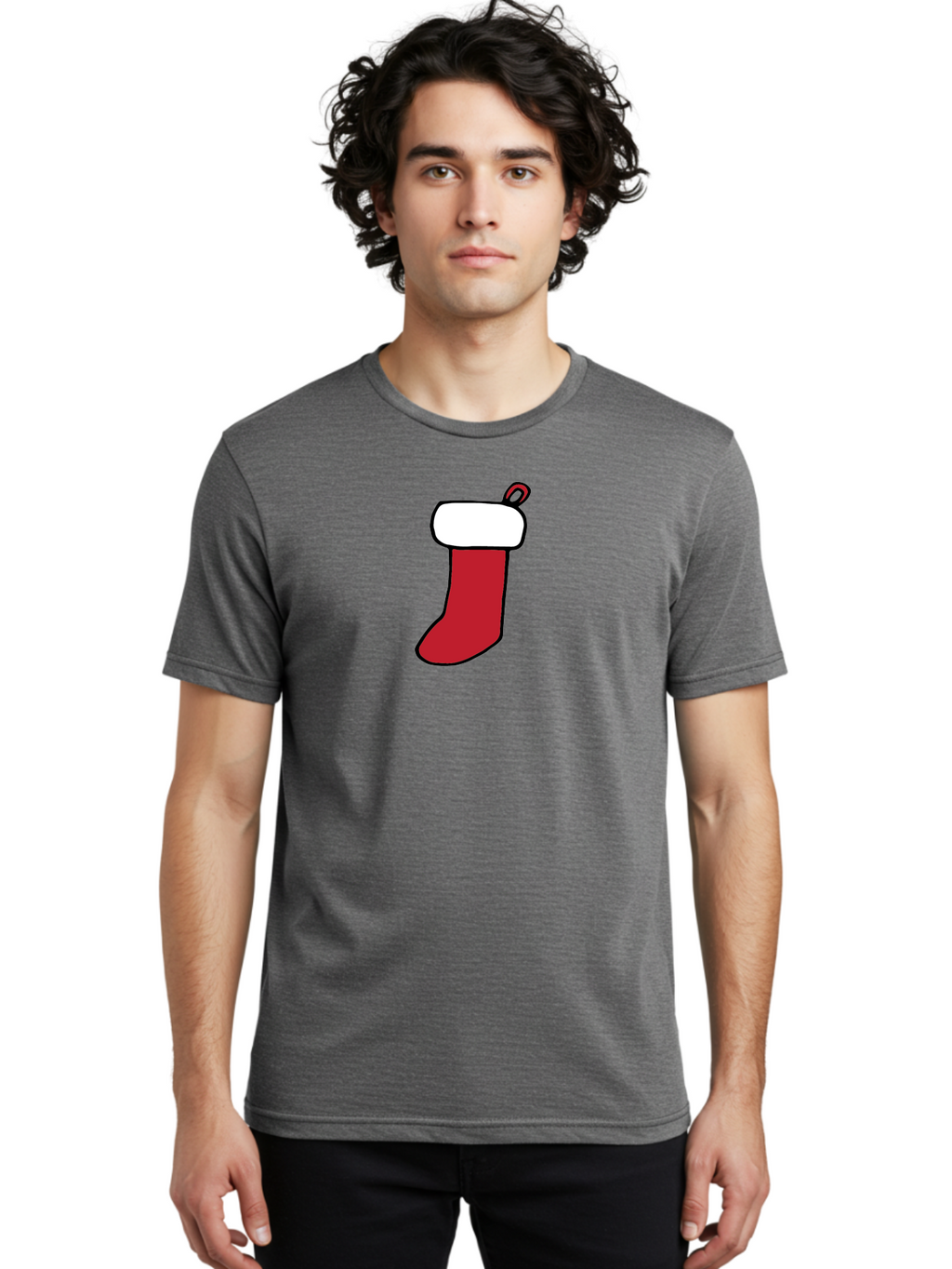 Christmas-Stocking-2 Men'S Graphic Tee, 100% Cotton, Comfortable Casual Summer Wear, Machine Washable, Christmas Stocking, Red And White, Festive Decor, Holiday Season, Merry Christmas, Winter Wonderland, Seasonal Illustration -  Aaa820