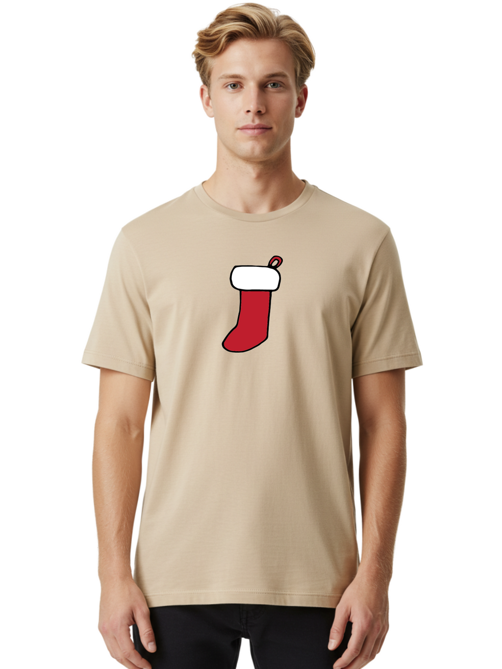 Christmas-Stocking-2 Men'S Graphic Tee, 100% Cotton, Comfortable Casual Summer Wear, Machine Washable, Christmas Stocking, Red And White, Festive Decor, Holiday Season, Merry Christmas, Winter Wonderland, Seasonal Illustration -  Aaa820