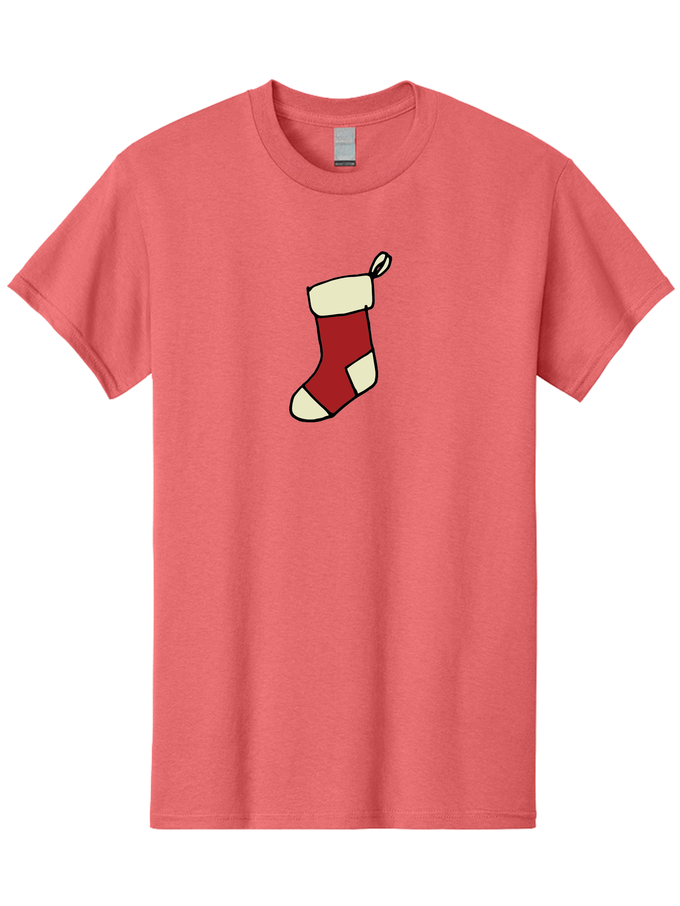 Christmas-Stocking Men'S Graphic Tee, 100% Cotton, Comfortable Casual Summer Wear, Machine Washable, Christmas Stocking, Holiday Decor, Festive Tradition, Red And White Colors, Black Outline, Cartoon Style, Holiday Season, Winter Wonderland -  Aaa821