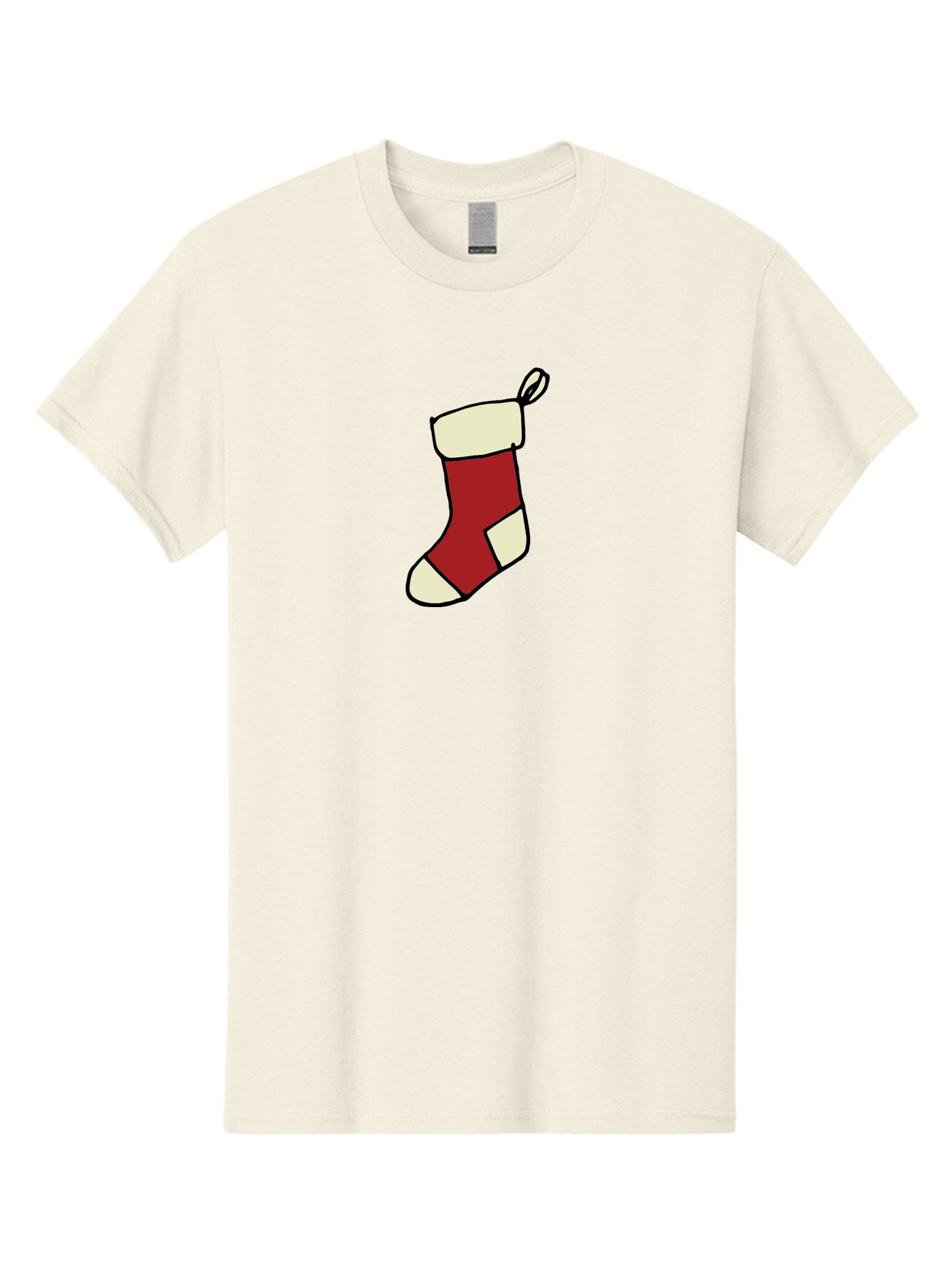 Christmas-Stocking Men'S Graphic Tee, 100% Cotton, Comfortable Casual Summer Wear, Machine Washable, Christmas Stocking, Holiday Decor, Festive Tradition, Red And White Colors, Black Outline, Cartoon Style, Holiday Season, Winter Wonderland -  Aaa821