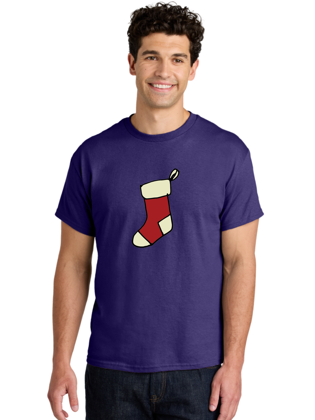 Christmas-Stocking Men'S Graphic Tee, 100% Cotton, Comfortable Casual Summer Wear, Machine Washable, Christmas Stocking, Holiday Decor, Festive Tradition, Red And White Colors, Black Outline, Cartoon Style, Holiday Season, Winter Wonderland -  Aaa821