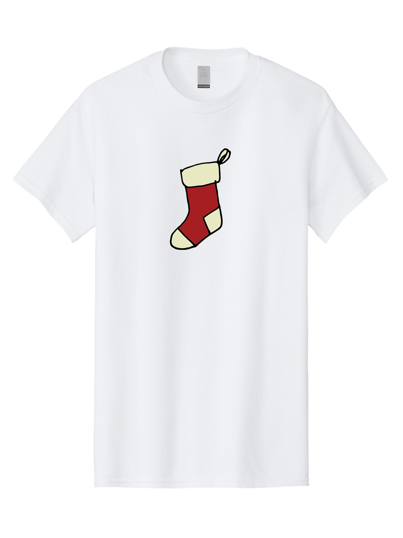 Christmas-Stocking Men'S Graphic Tee, 100% Cotton, Comfortable Casual Summer Wear, Machine Washable, Christmas Stocking, Holiday Decor, Festive Tradition, Red And White Colors, Black Outline, Cartoon Style, Holiday Season, Winter Wonderland -  Aaa821