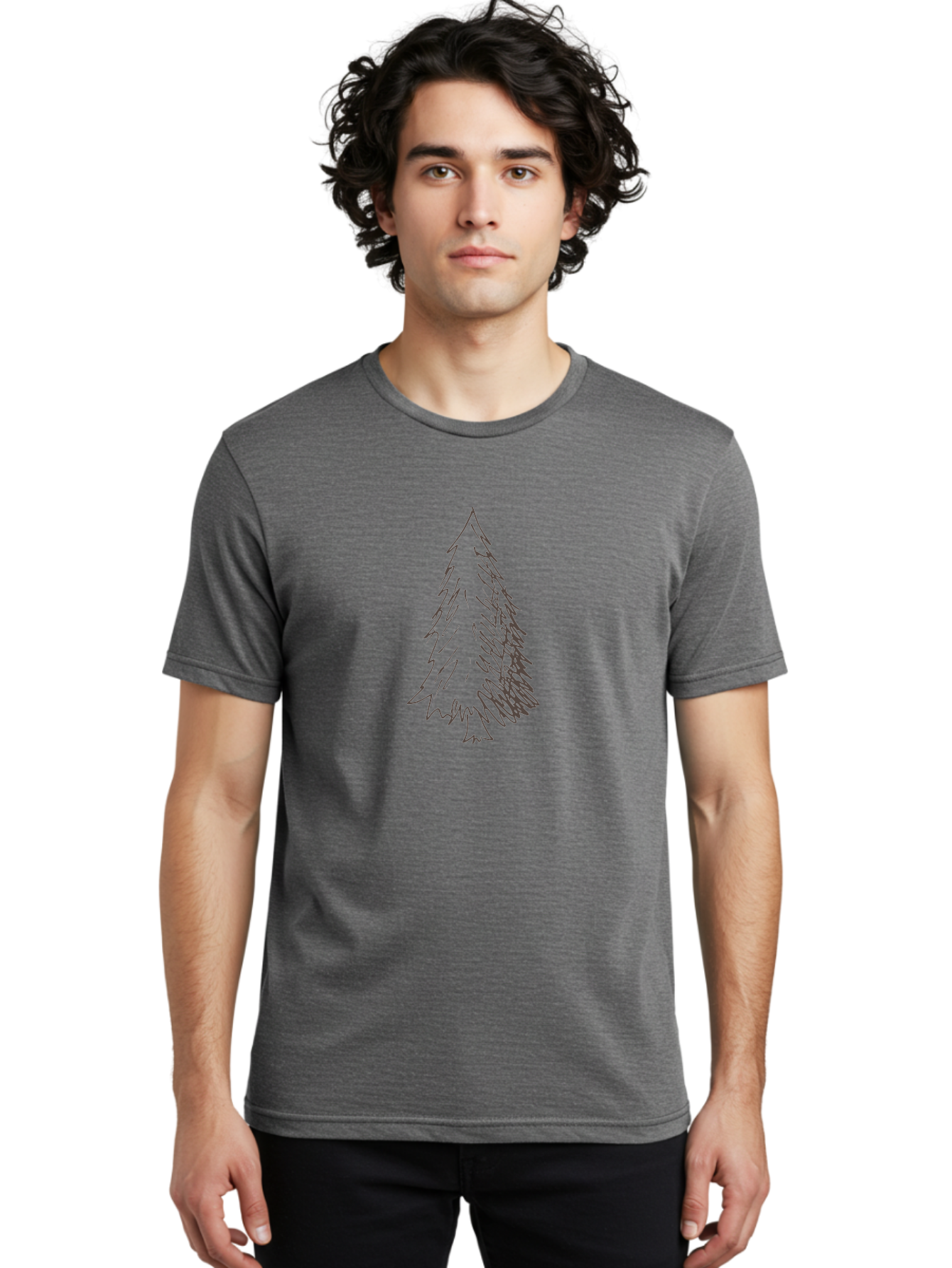 Christmas-Tree-1 Men'S Graphic Tee, 100% Cotton, Comfortable Casual Summer Wear, Machine Washable, Hand-Drawn Christmas Tree, Simple Illustration, Festive Symbol, Holiday Decoration, Minimalist Design, Purple Outline -  Aaa822