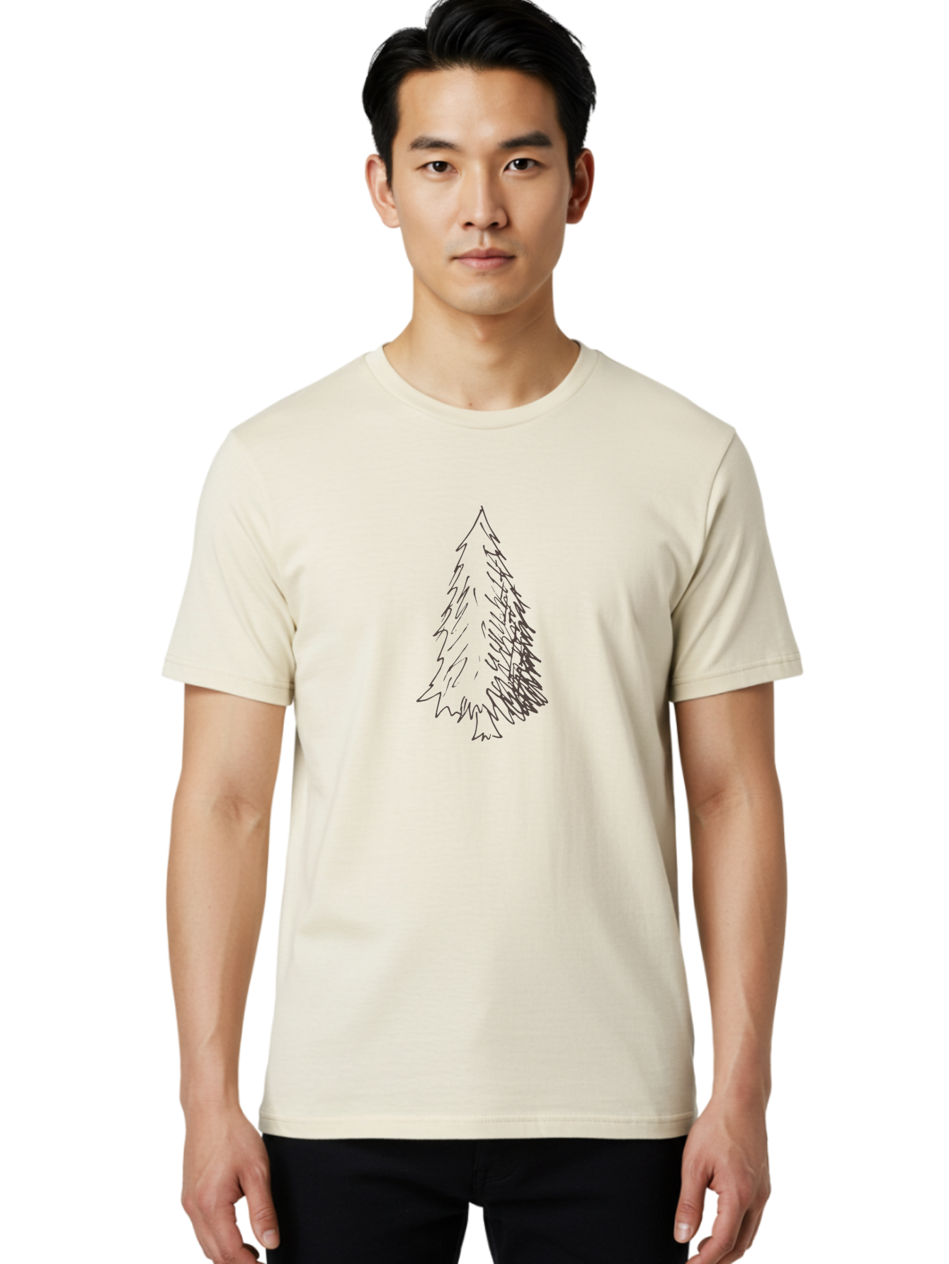 Christmas-Tree-1 Men'S Graphic Tee, 100% Cotton, Comfortable Casual Summer Wear, Machine Washable, Hand-Drawn Christmas Tree, Simple Illustration, Festive Symbol, Holiday Decoration, Minimalist Design, Purple Outline -  Aaa822