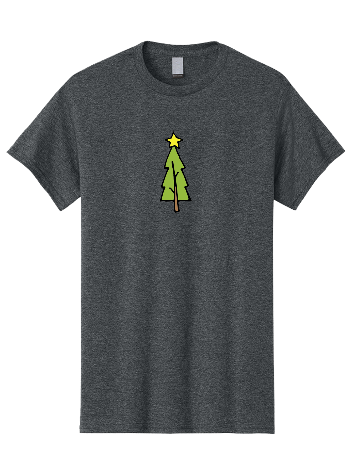 Christmas-Tree-4 Men'S Graphic Tee, 100% Cotton, Comfortable Casual Summer Wear, Machine Washable, Christmas Tree, Festive Season, Holiday Decorations, Star Topper, Cartoon Style, Simple Design, Green Tree, Yellow Star, Winter Wonderland, -  Aaa825